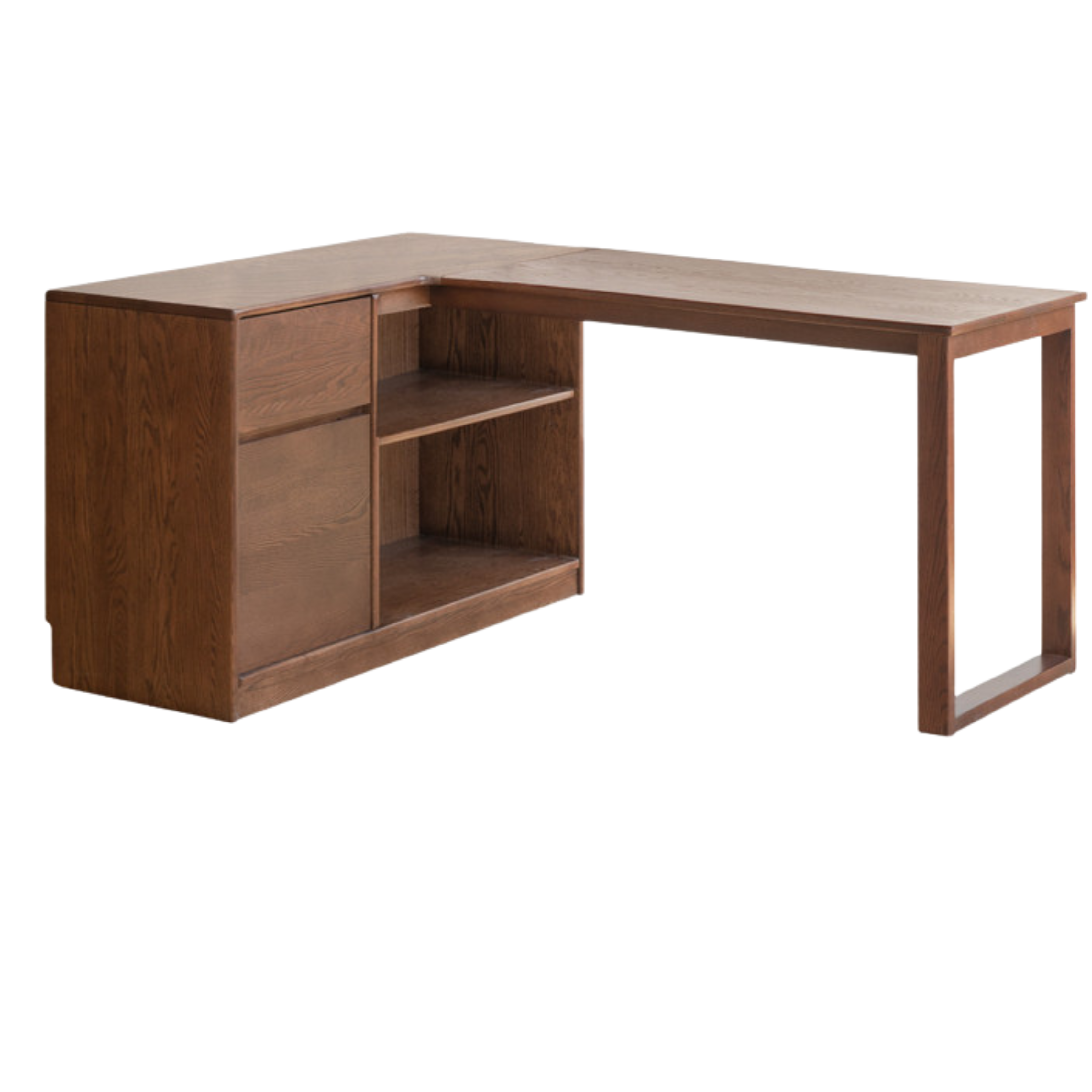 Oak Solid Wood Desk Bookcase Integrated Corner Office Table