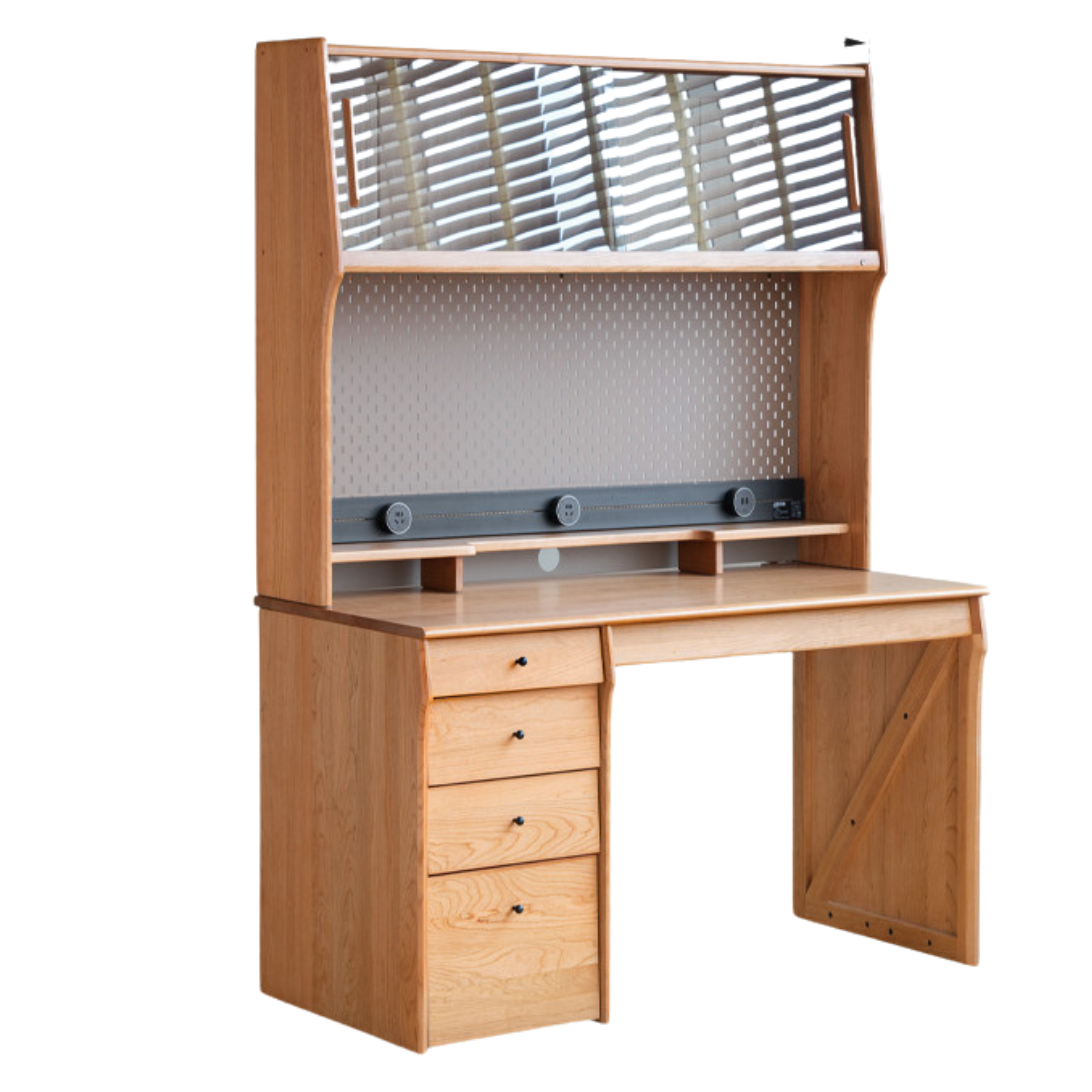 Cherry Wood Desk and Bookshelf Integrated Office Desk