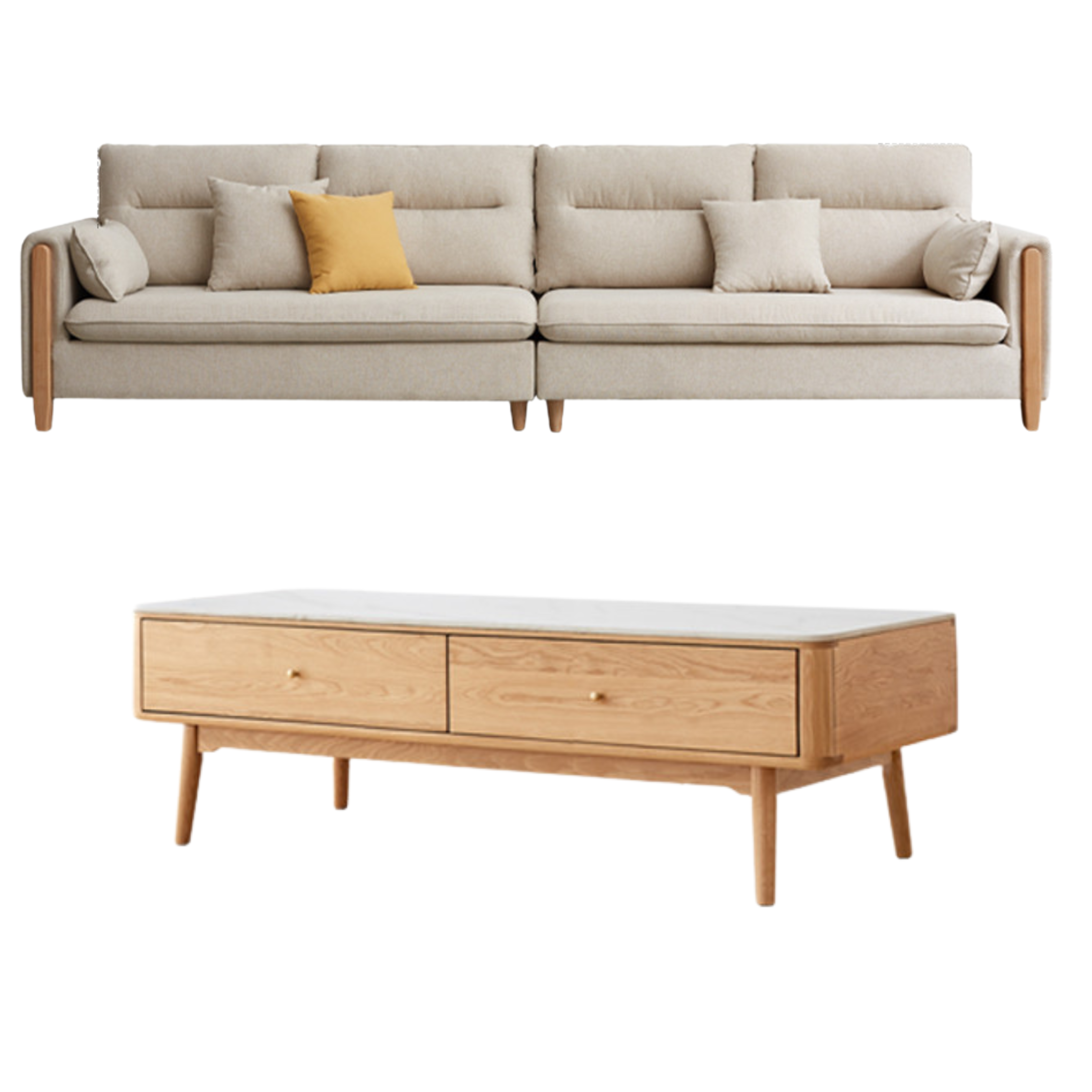Oak Solid Wood Luxury Fabric Sofa.