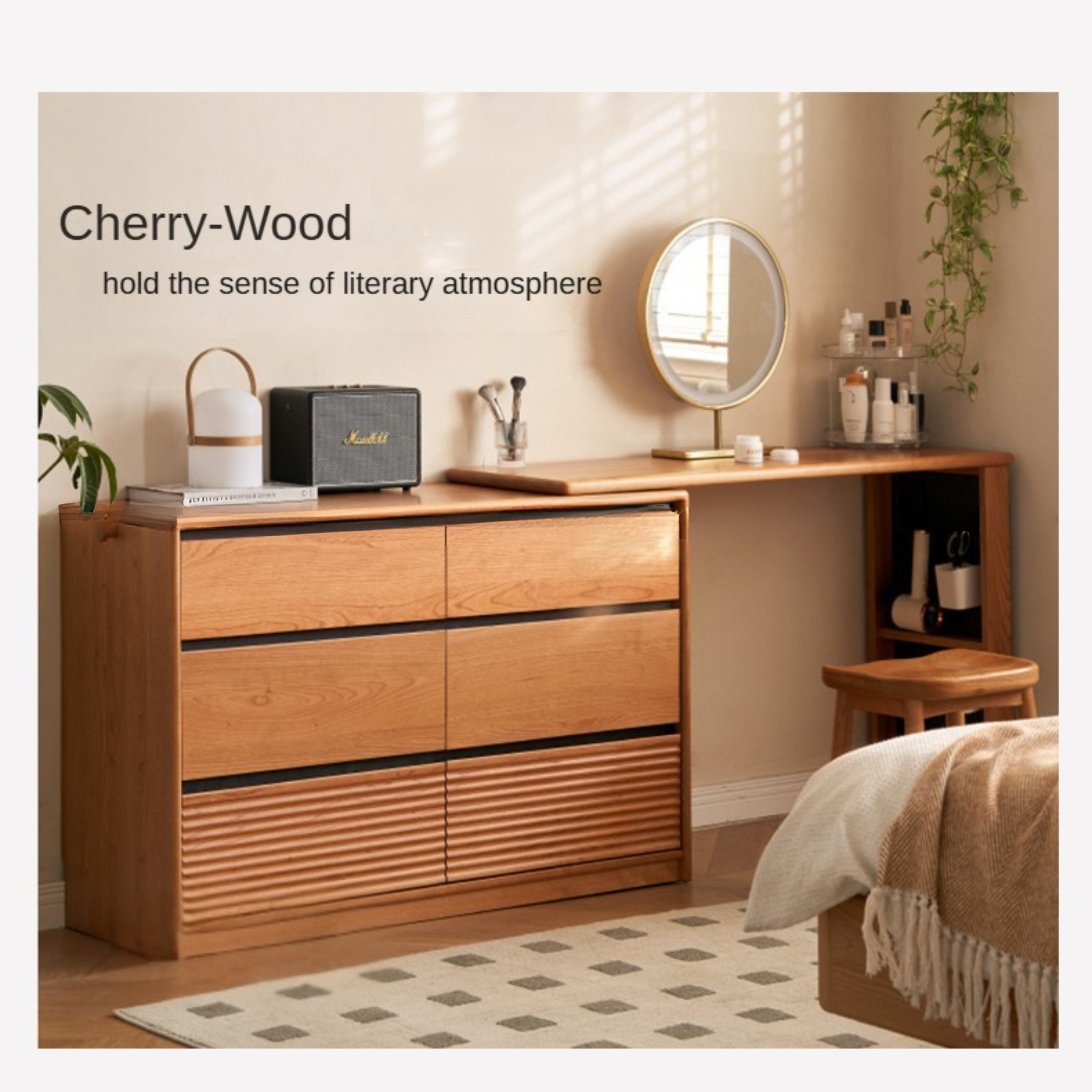 Black Walnut, Sandawood Light Luxury Retractable Vanity Table.