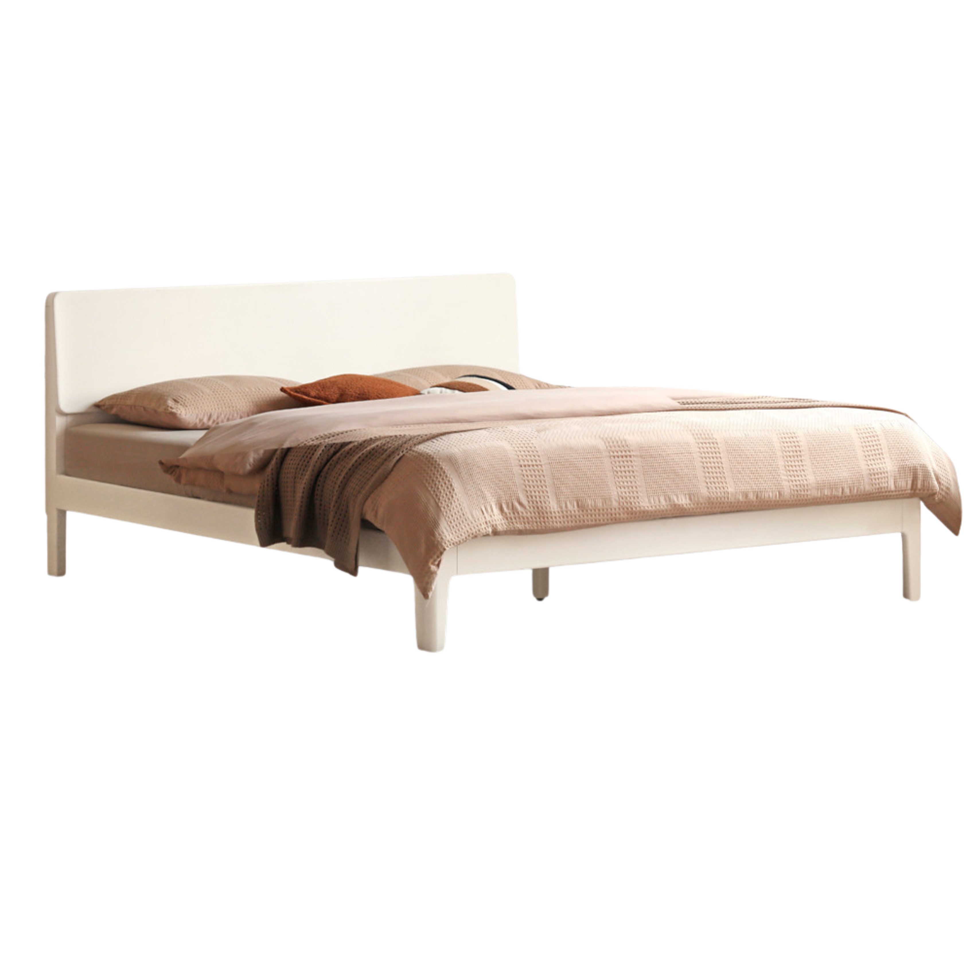 Poplar, Rubberwood Solid Wood Bed Modern Simple Cream Style