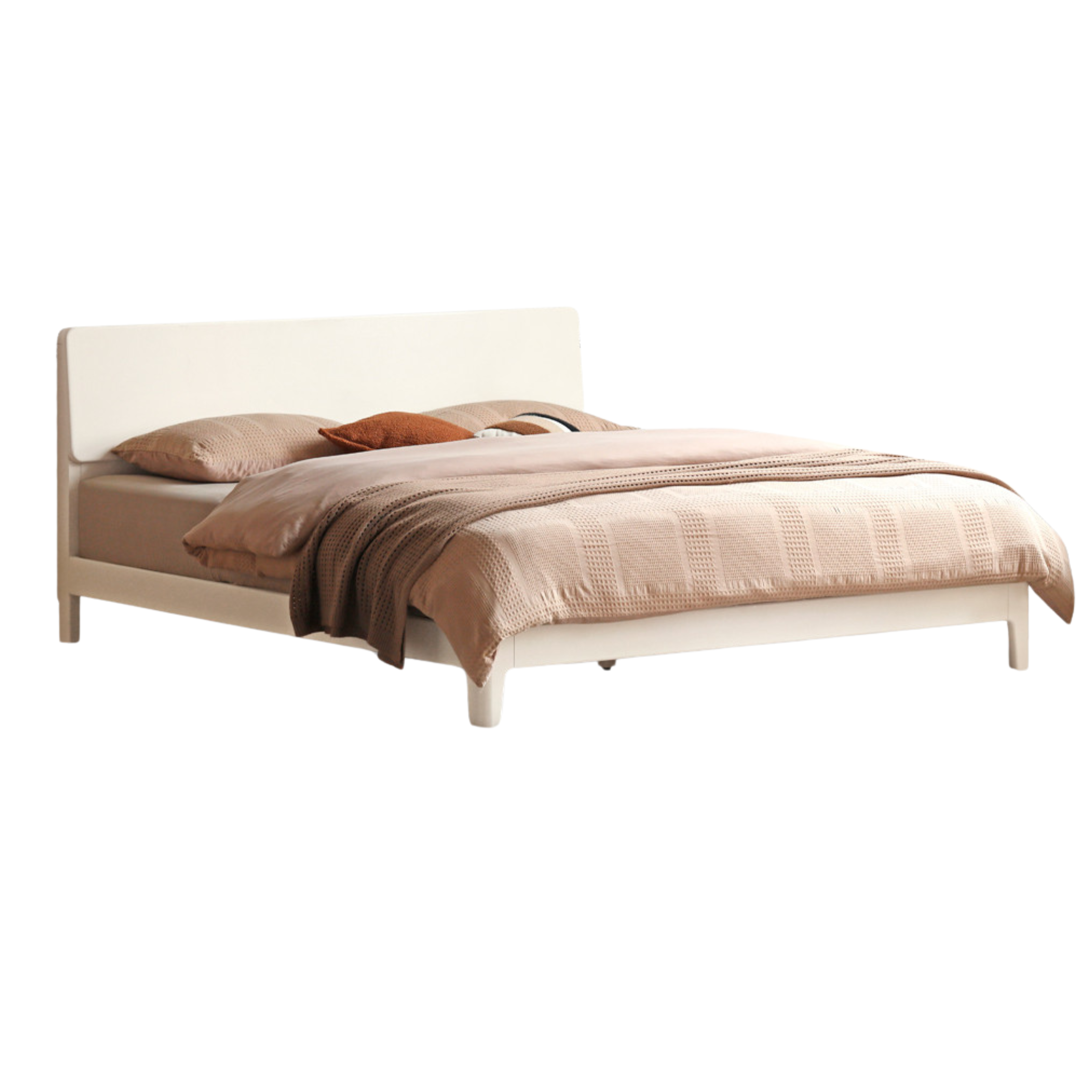Poplar, Rubberwood Solid Wood Bed Modern Simple Cream Style