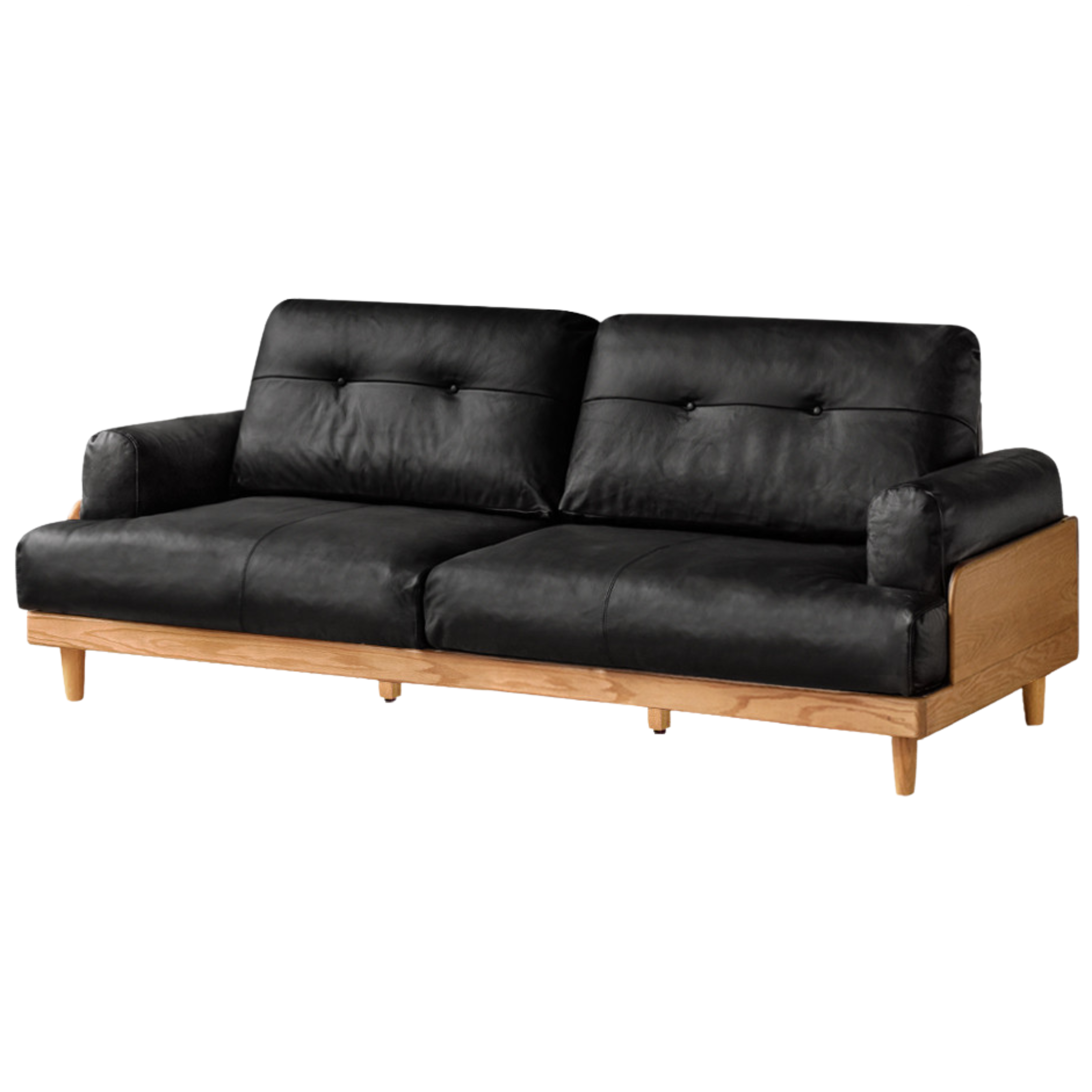 Oak Solid Wood Leather, Fabric High Back Sofa