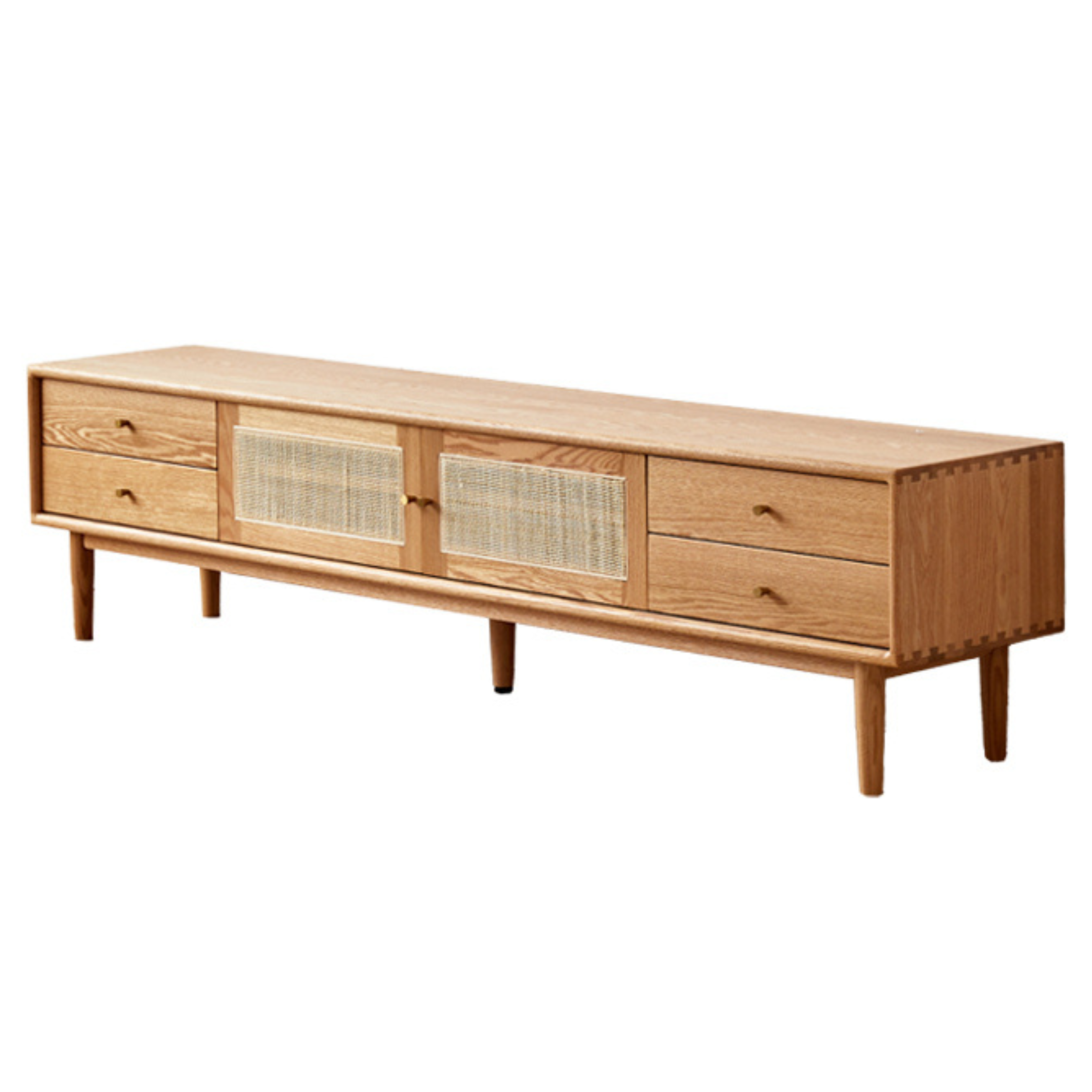 Oak Solid Wood Rattan Modern TV Cabinet.