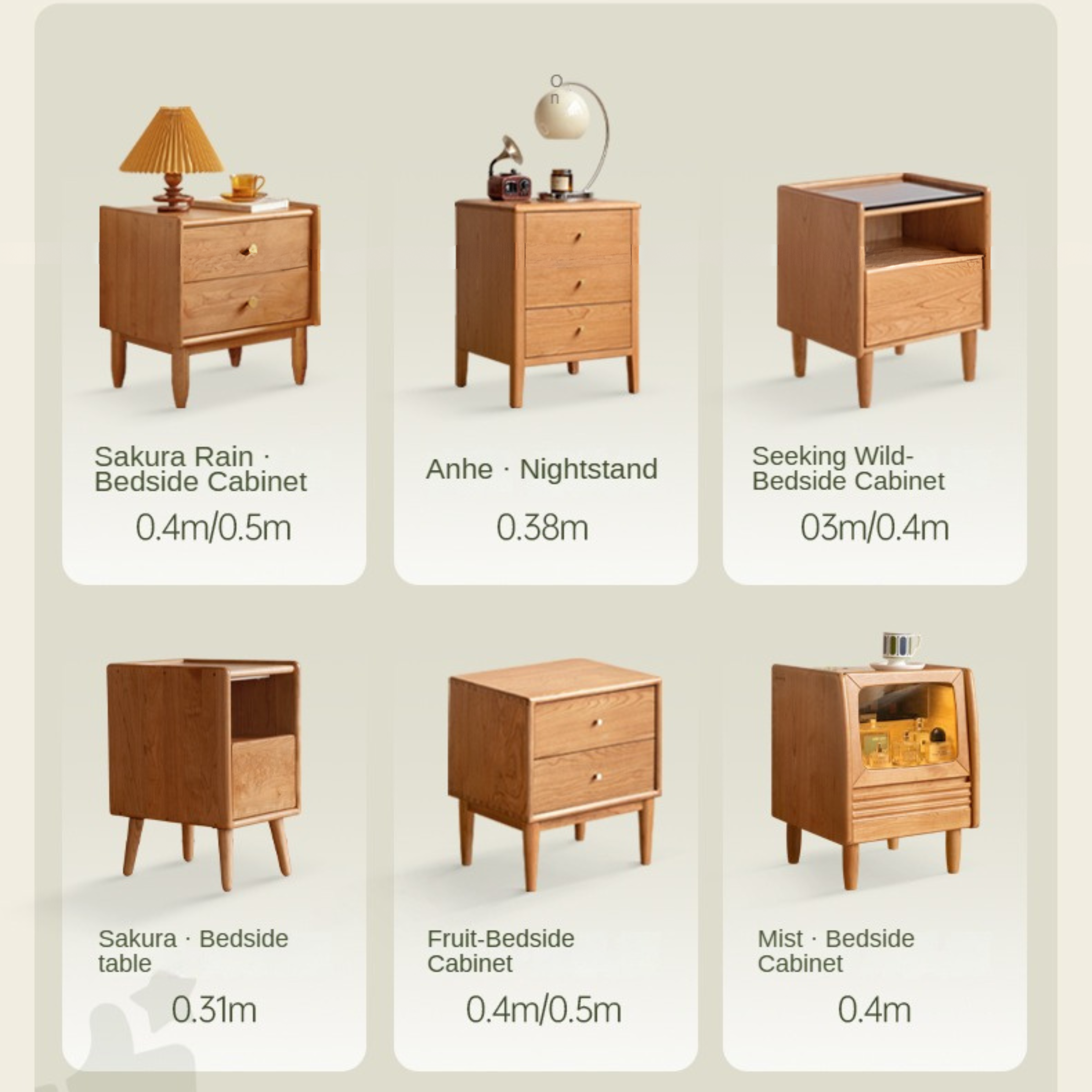 Cherry Solid Wood Nightstands bedside tables