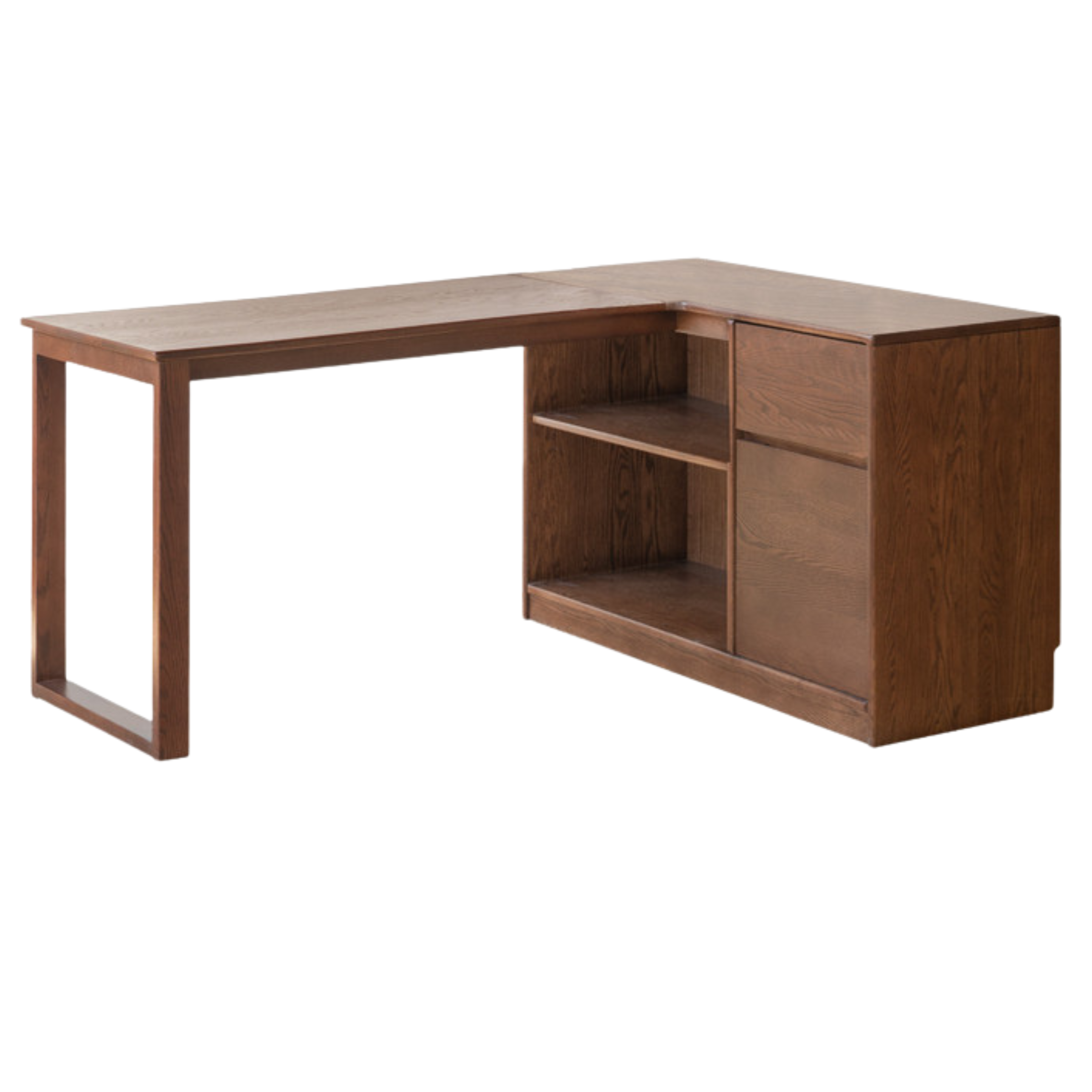 Oak Solid Wood Desk Bookcase Integrated Corner Office Table