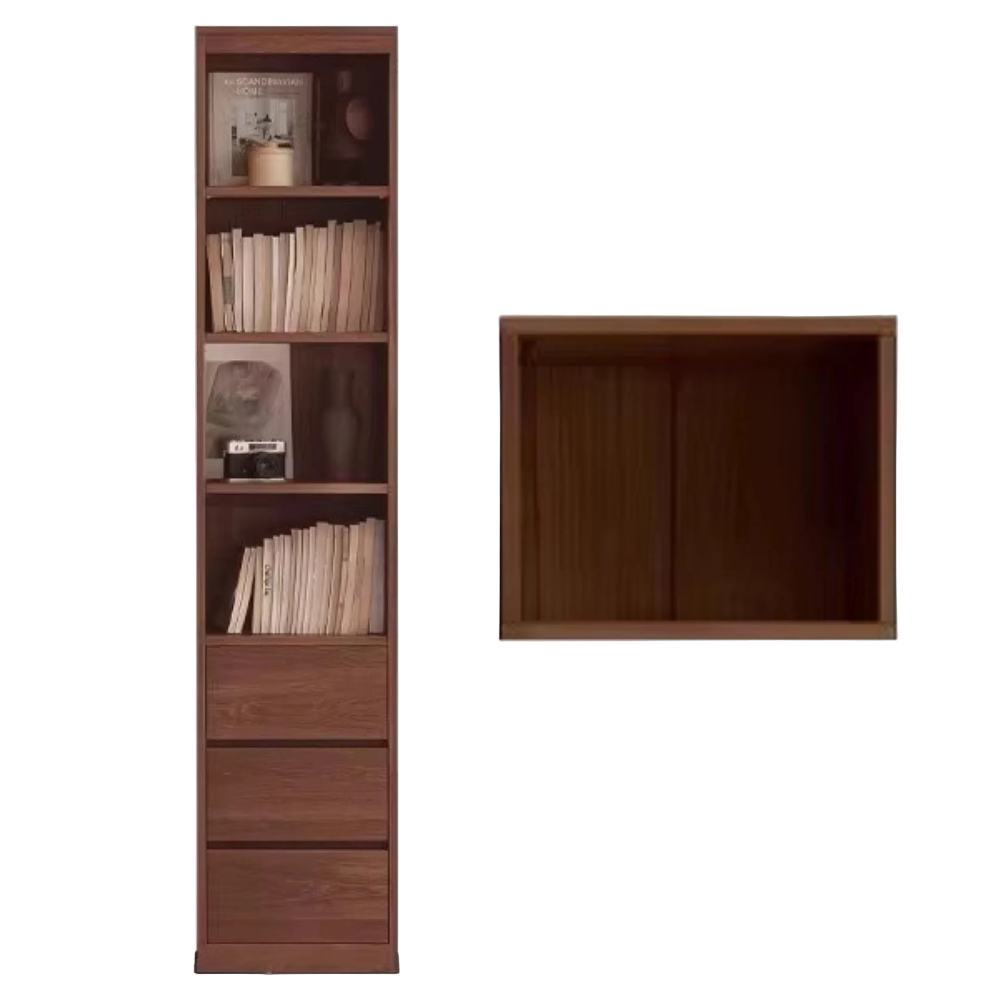 Oak, Solid Rubberwood Modern Bookcase Storage