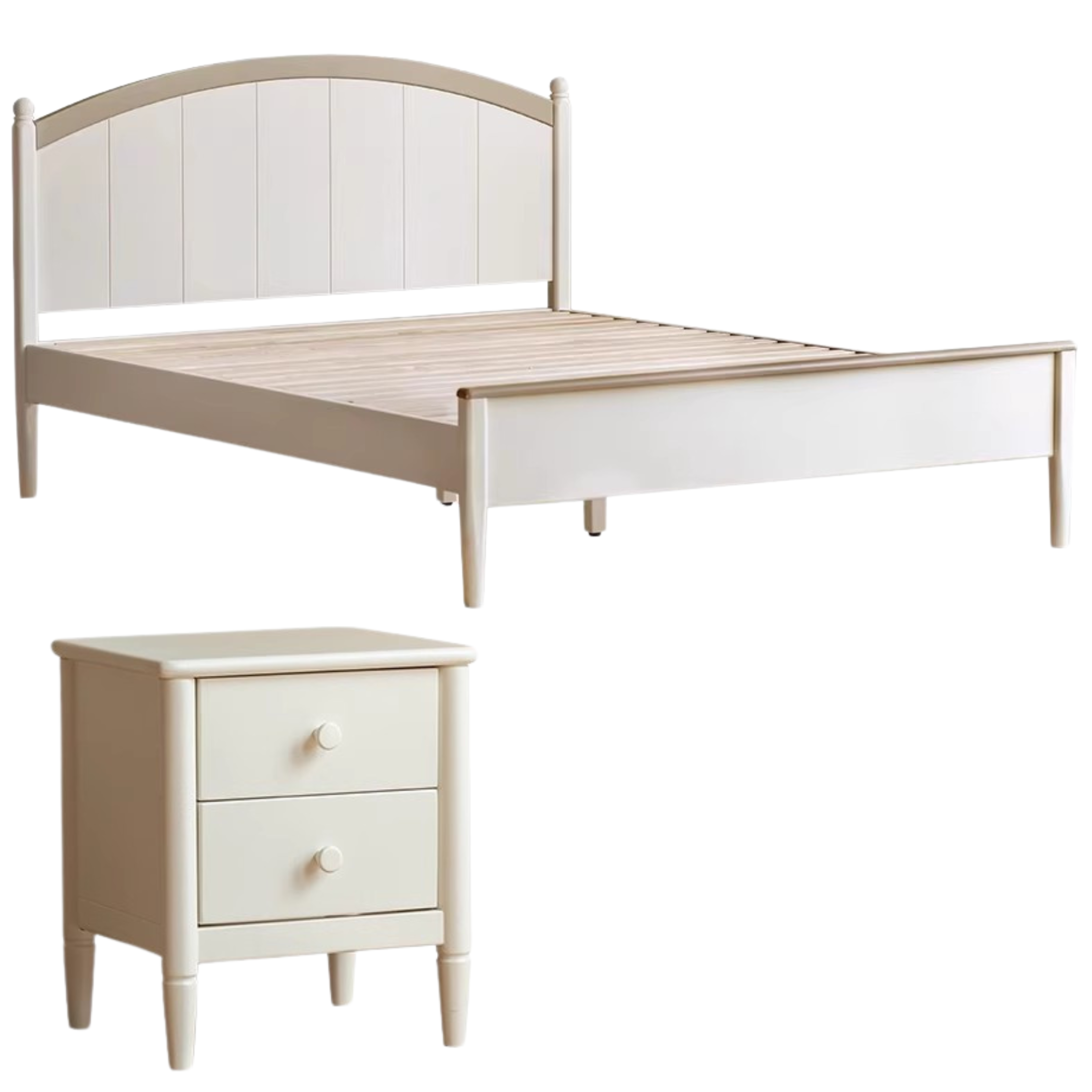 Rubber wood Cream Style Children's Bed White<