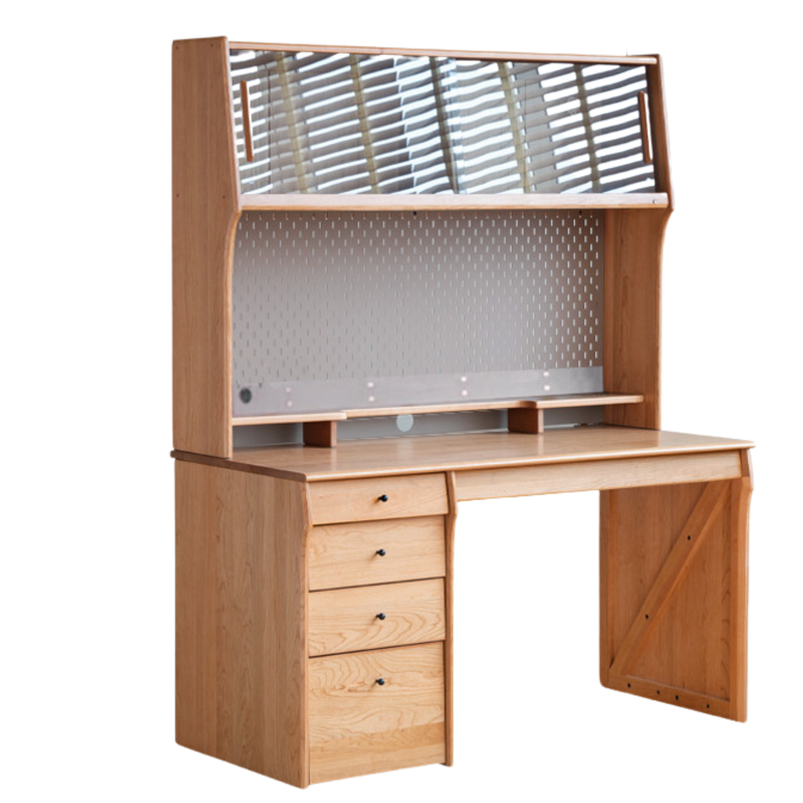 Cherry Wood Desk and Bookshelf Integrated Office Desk