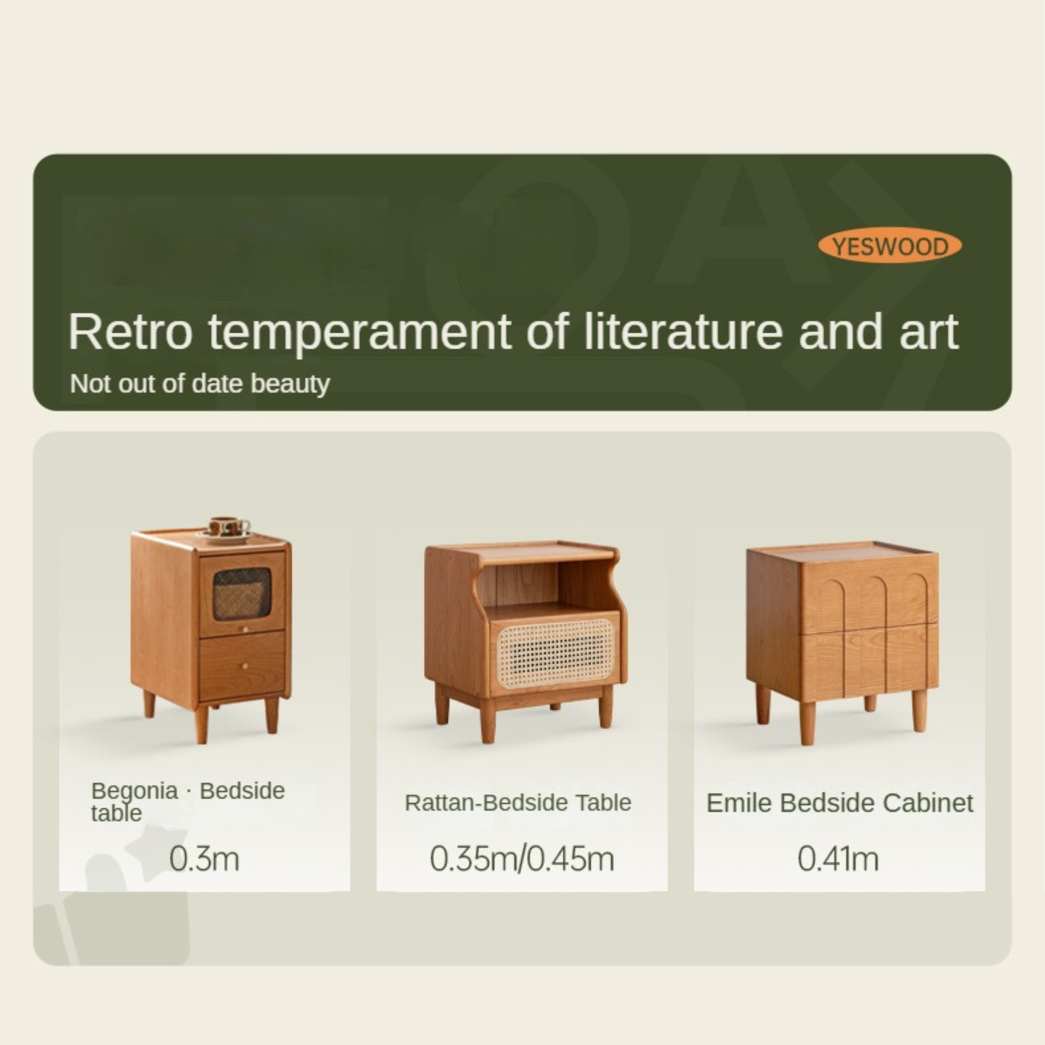 Cherry Solid Wood Retro Nightstand
