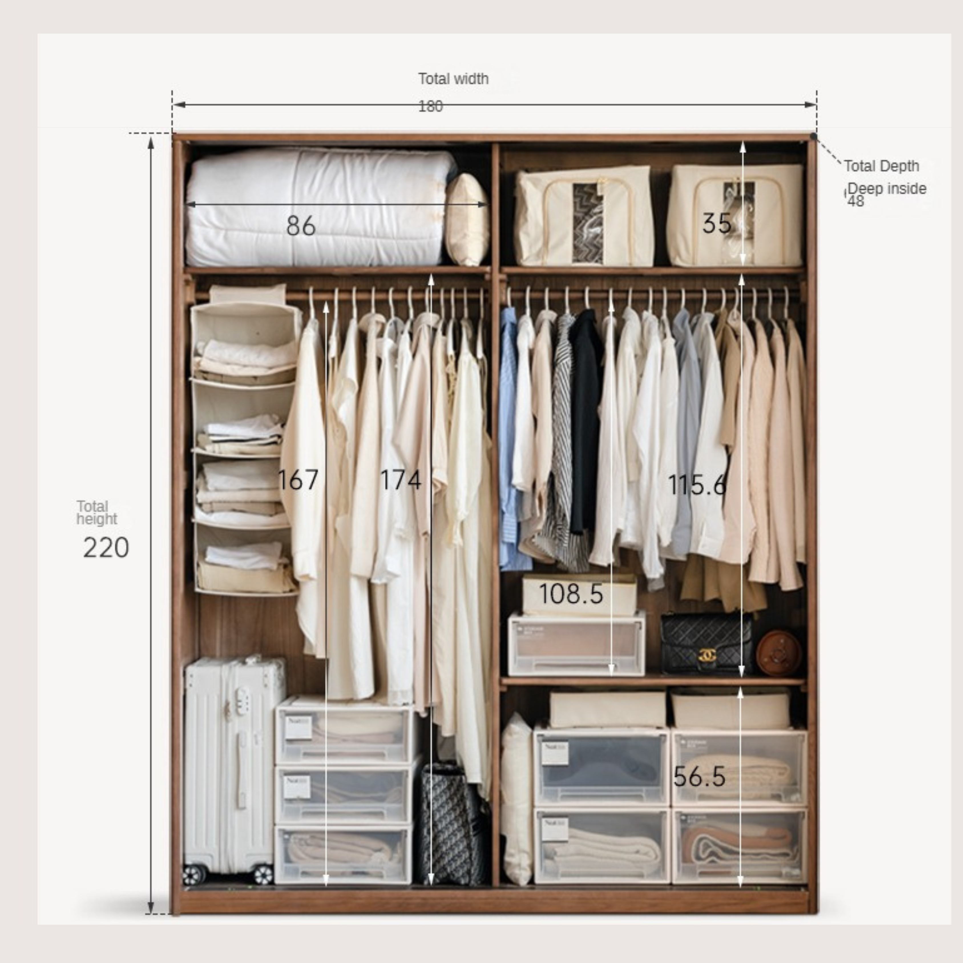 Oak Solid Wood Sliding Door Modern Wardrobe