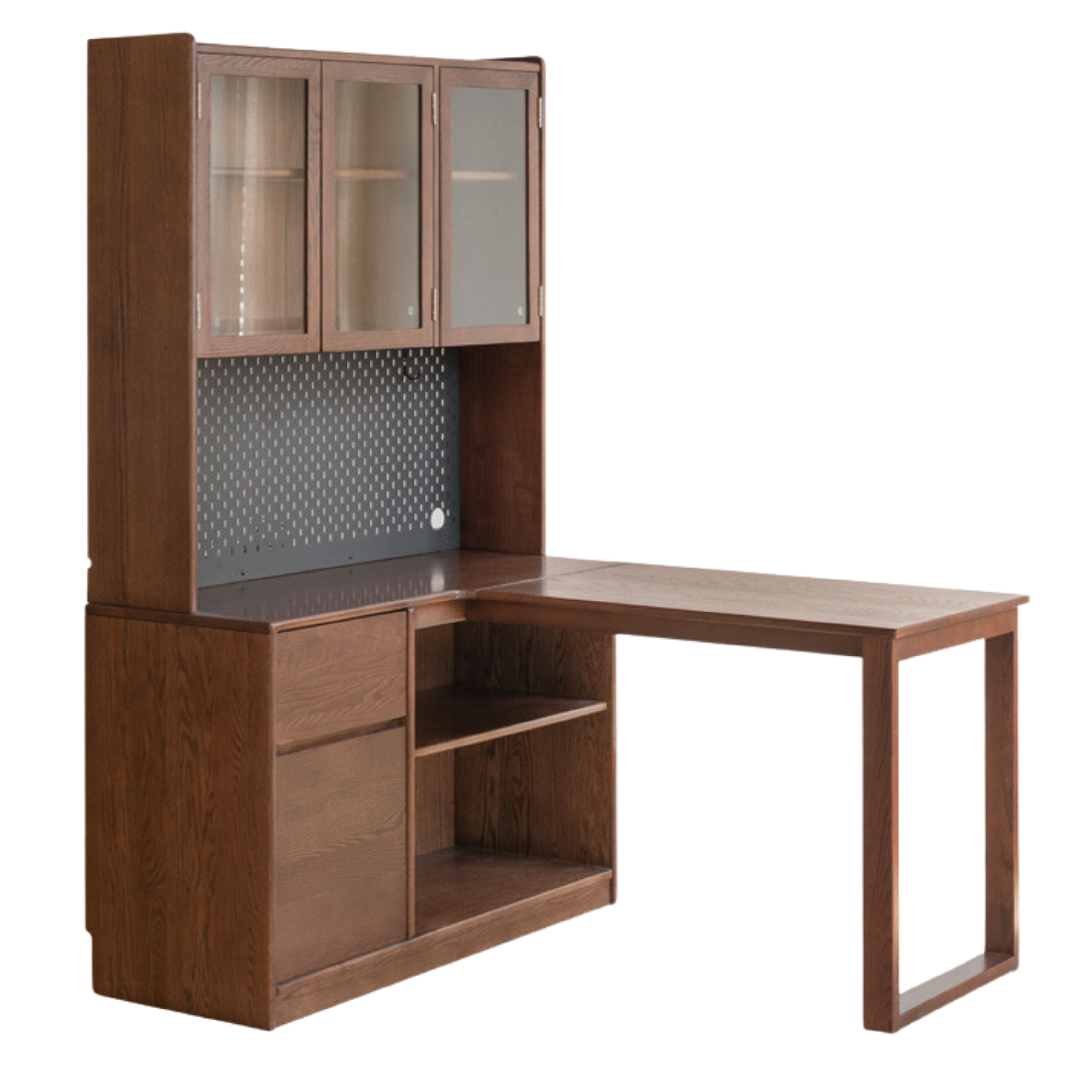 Oak Solid Wood Desk Bookcase Integrated Corner Office Table