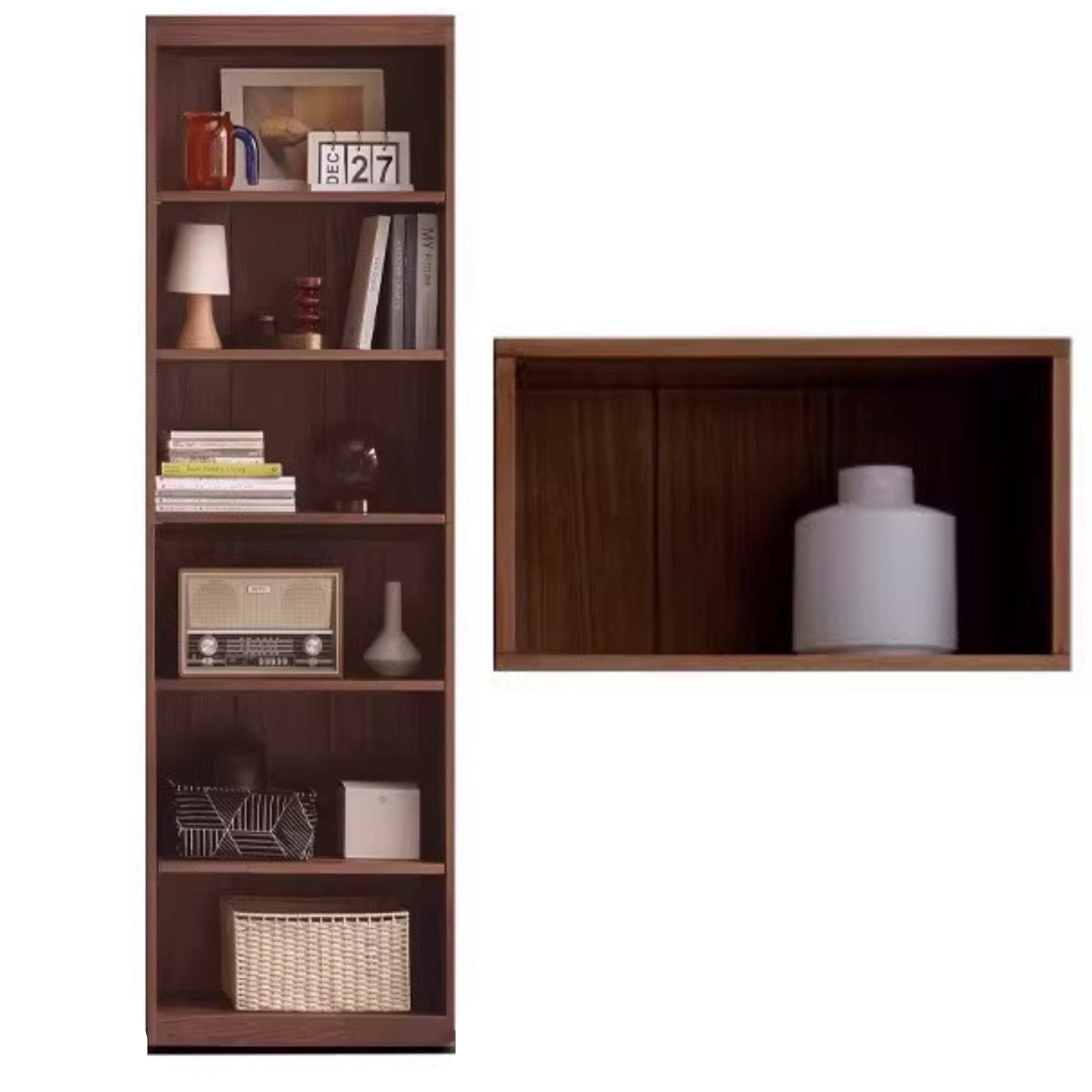 Oak, Solid Rubberwood Modern Bookcase Storage