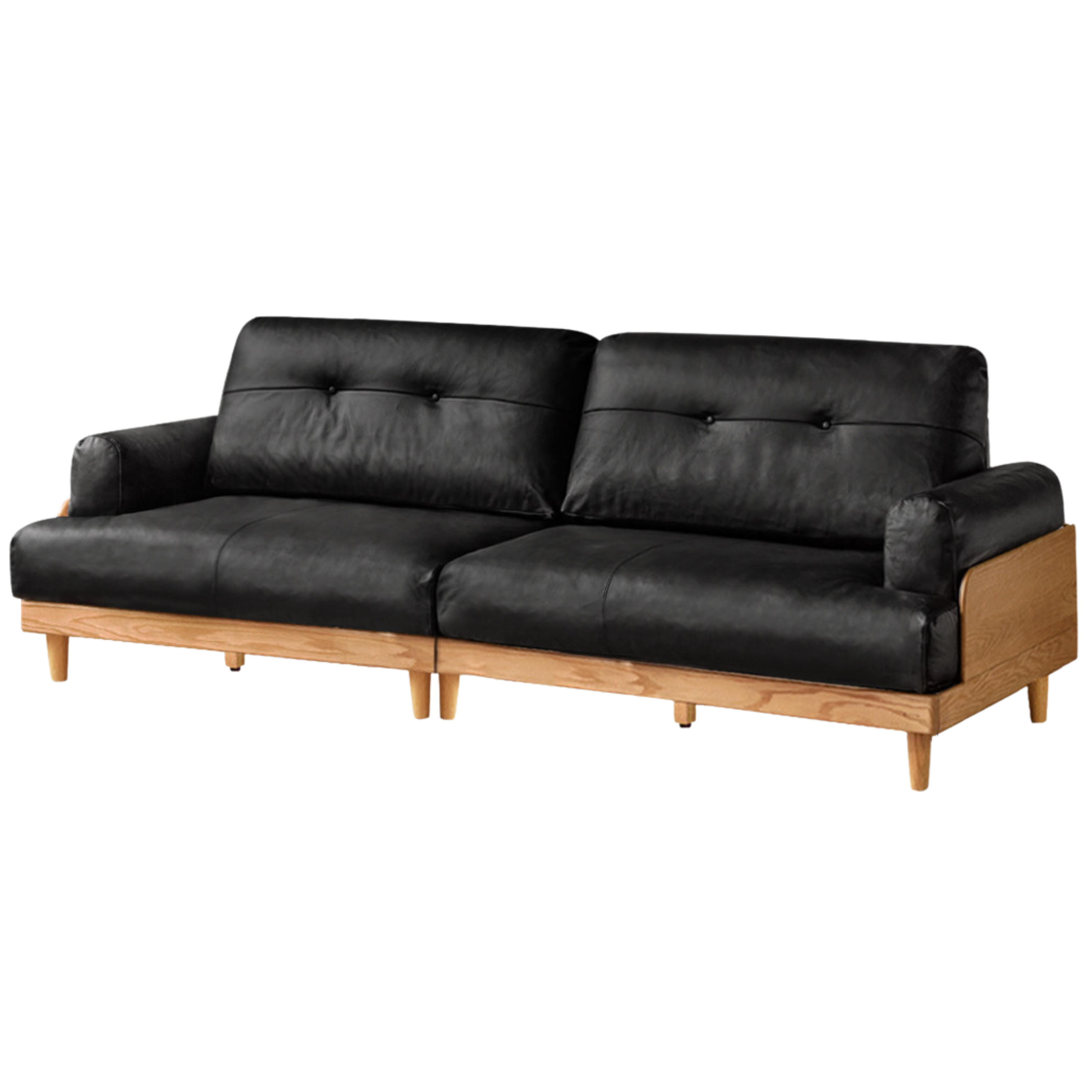 Oak Solid Wood Leather, Fabric High Back Sofa
