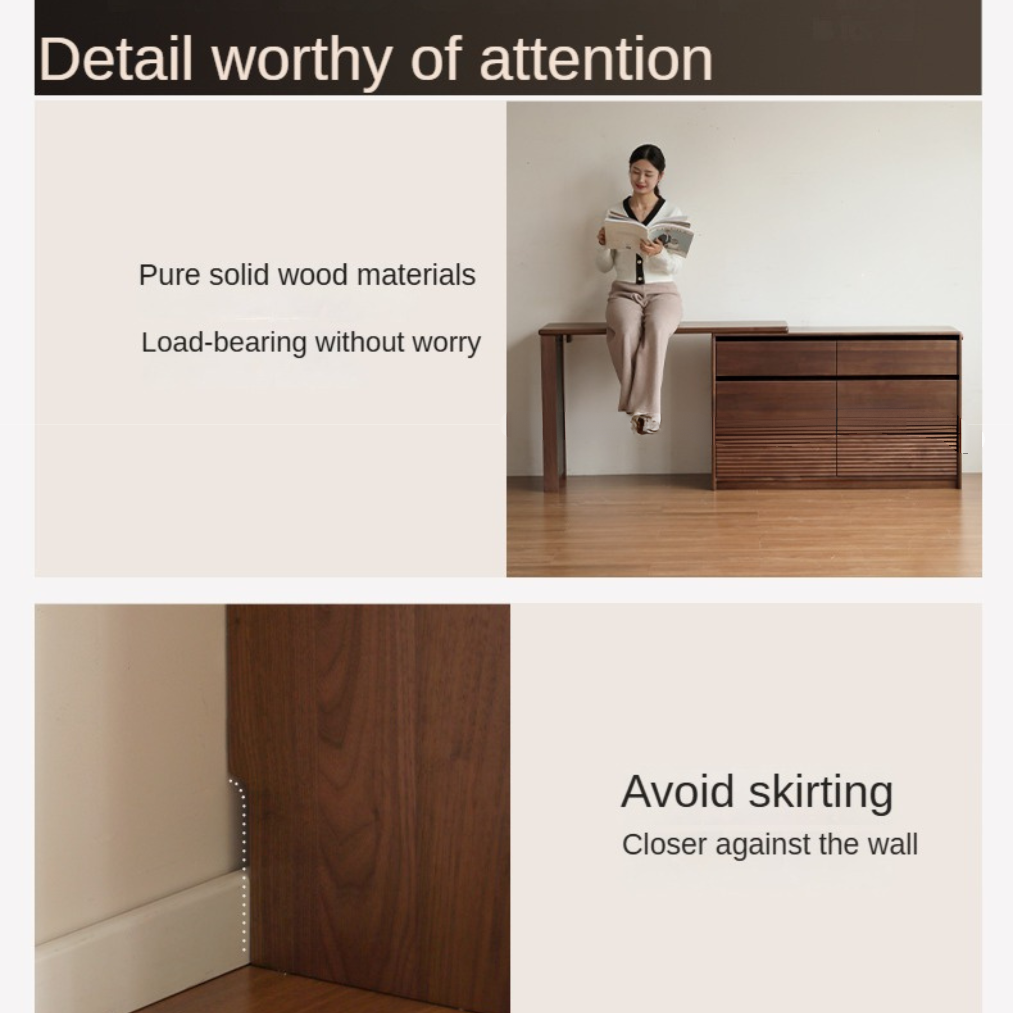 Black Walnut, Sandawood Light Luxury Retractable Vanity Table.