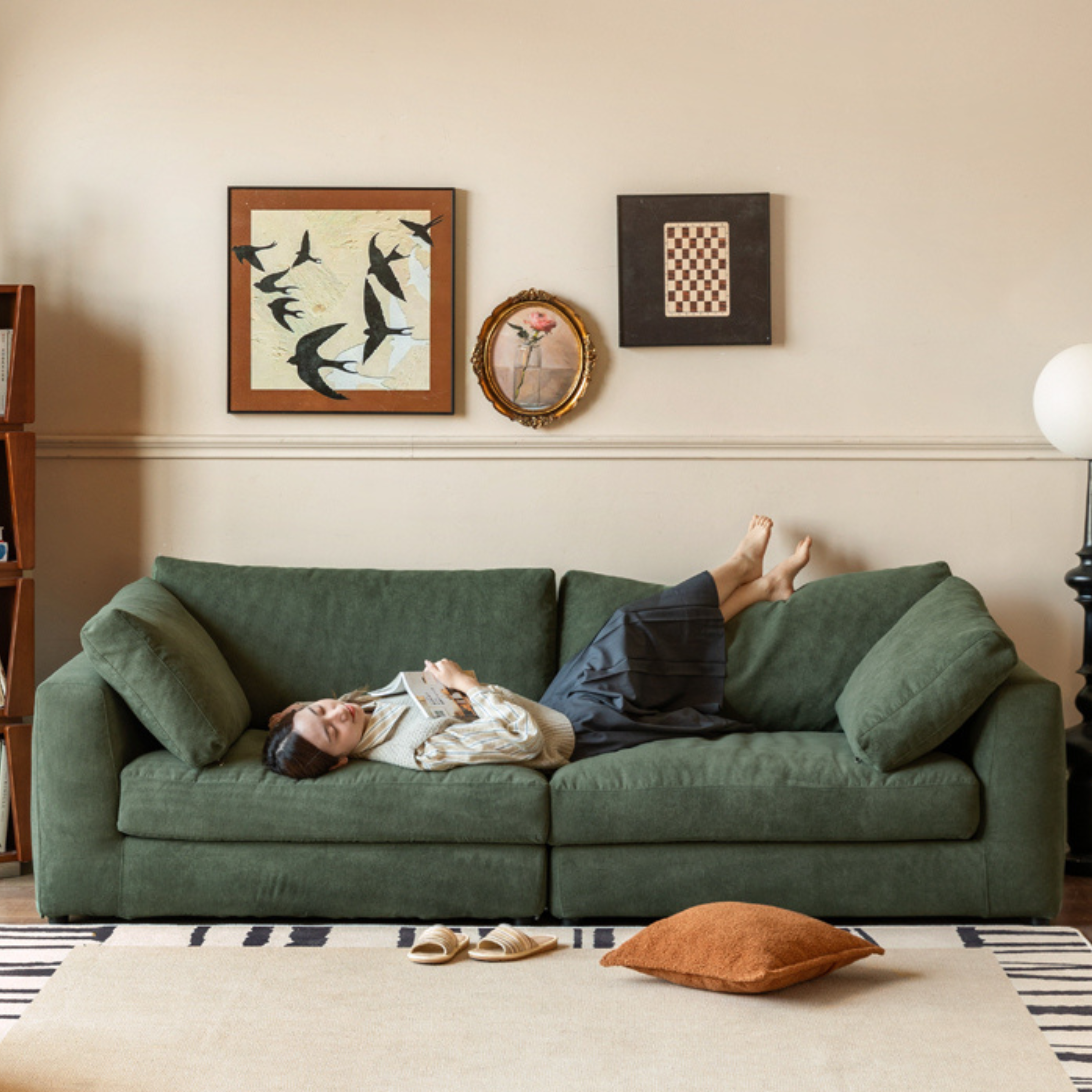 Fabric Corduroy Straight Down Sofa,