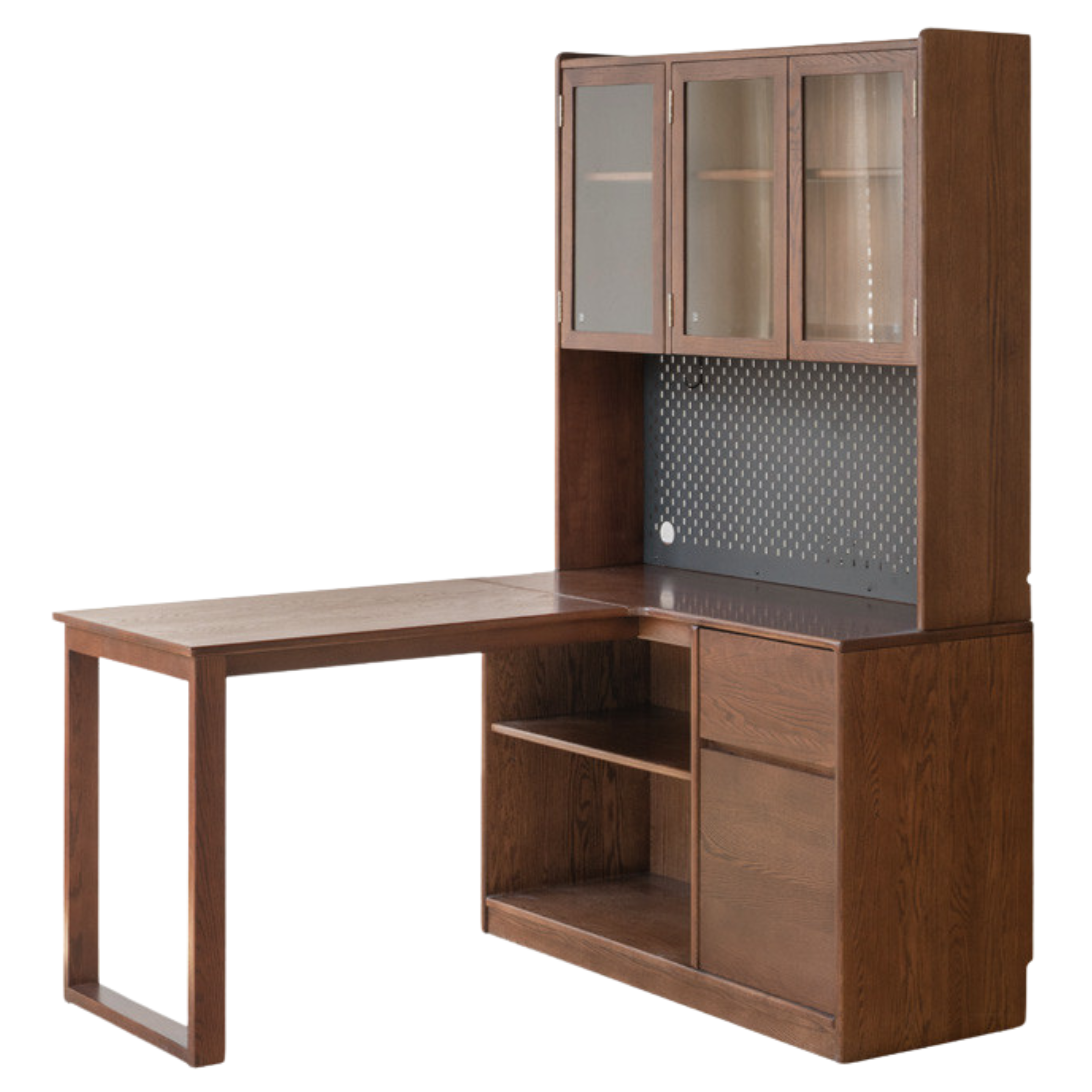 Oak Solid Wood Desk Bookcase Integrated Corner Office Table