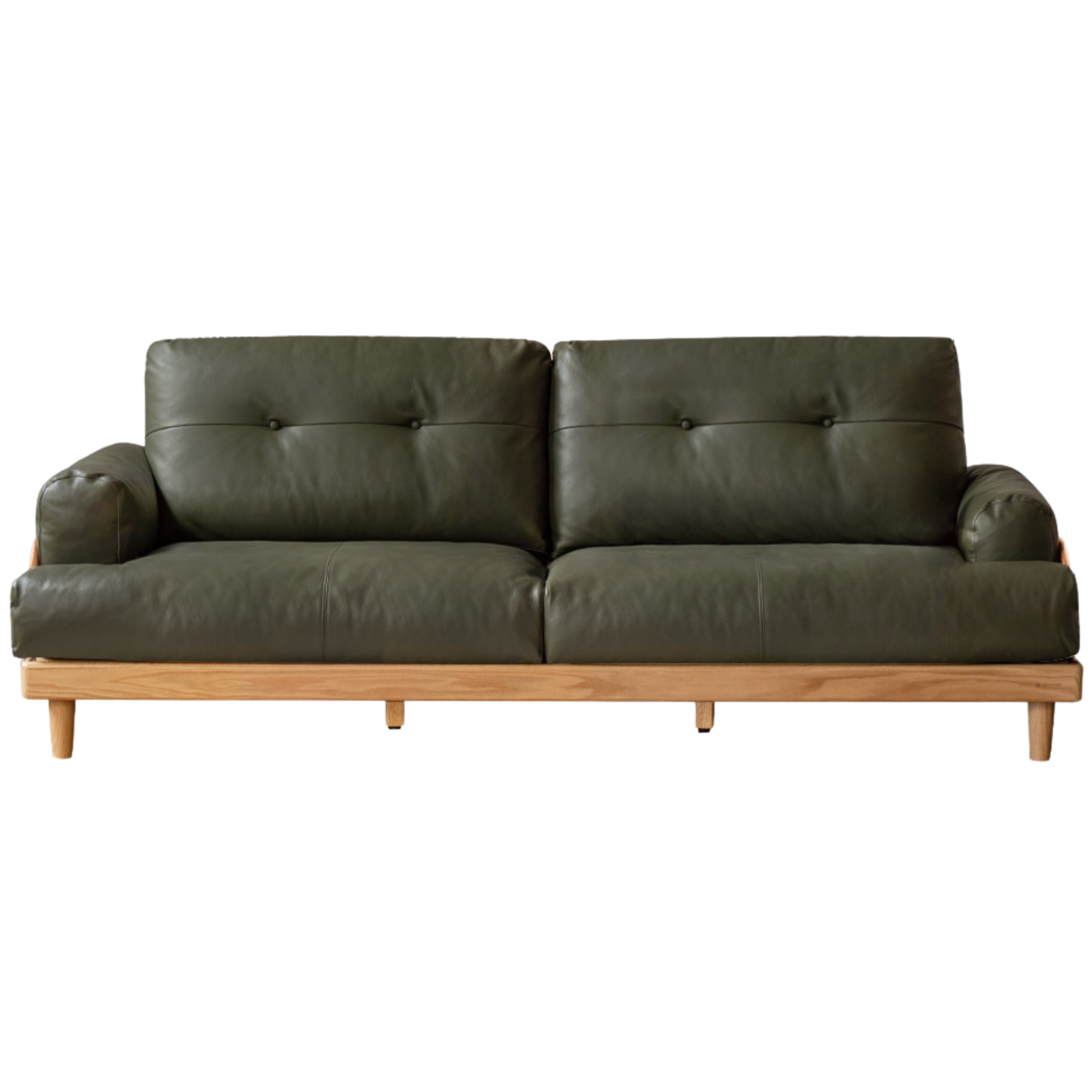 Oak Solid Wood Leather, Fabric High Back Sofa