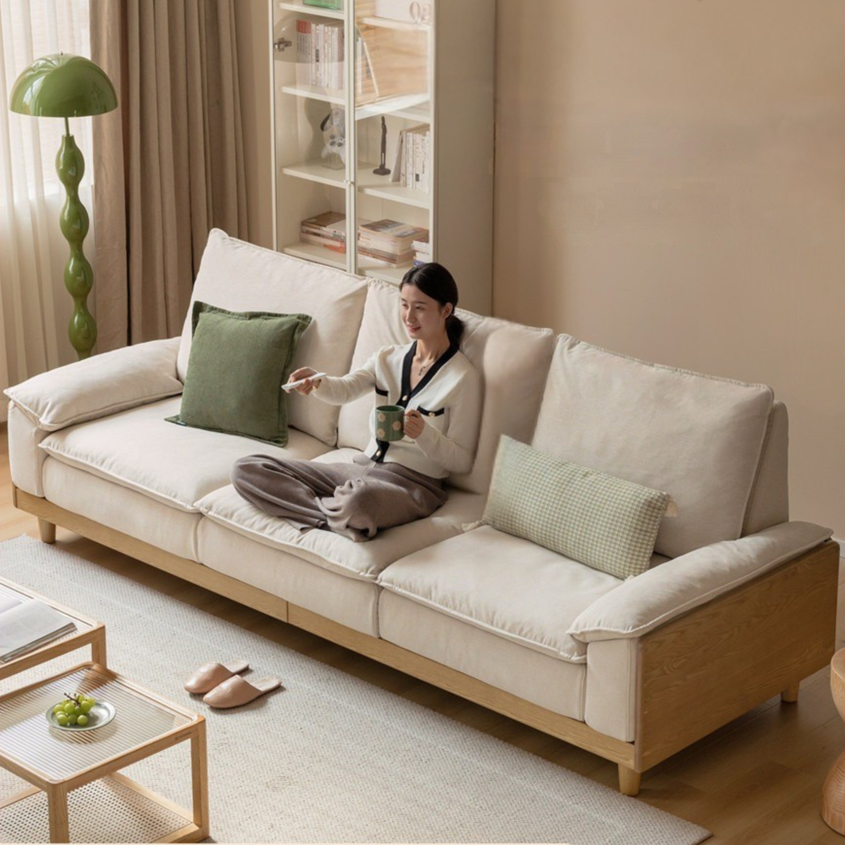 Ash Solid Wood Straight Sofa Modern.