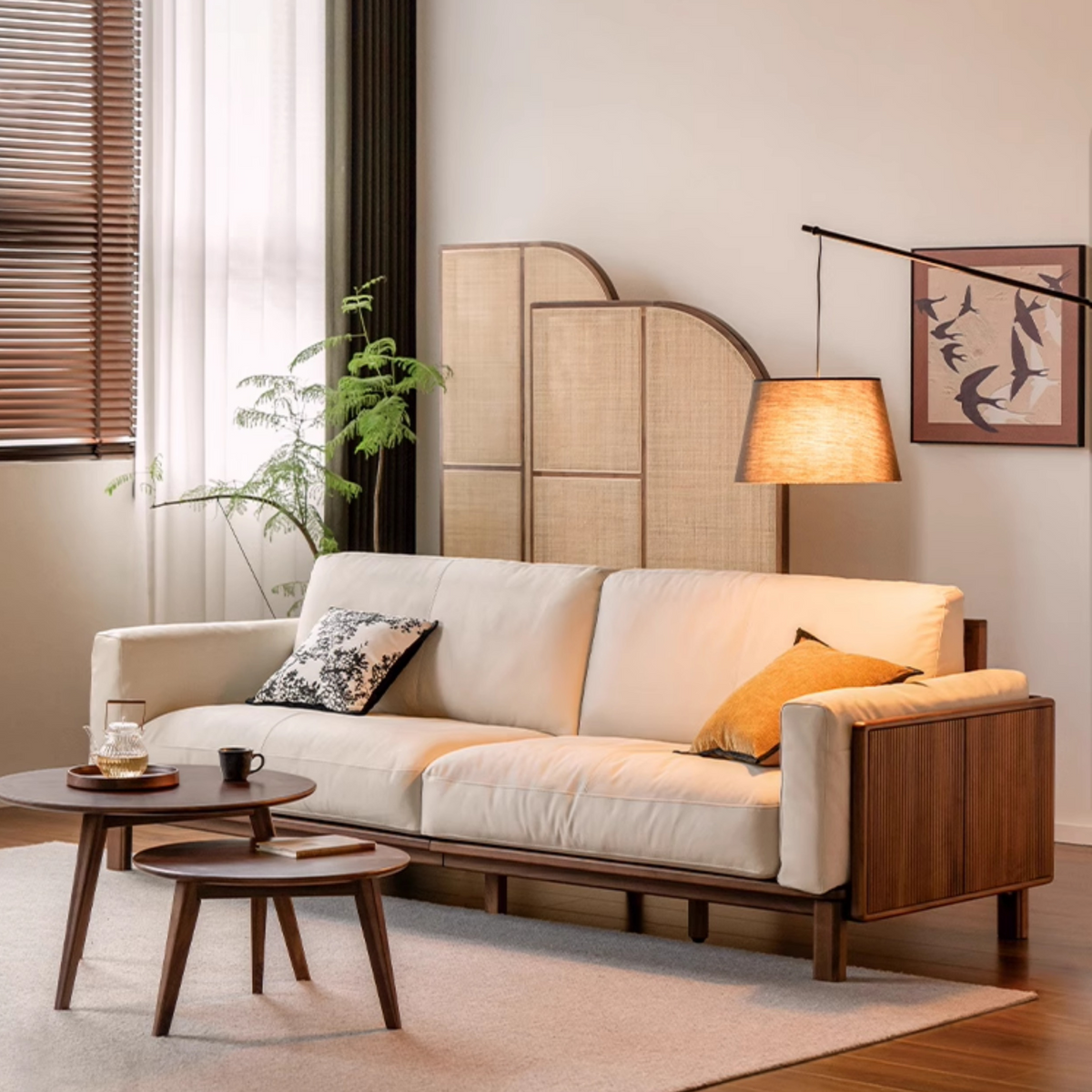Black Walnut, Ash Solid Wood genuine leather, fabric High Back Sofa