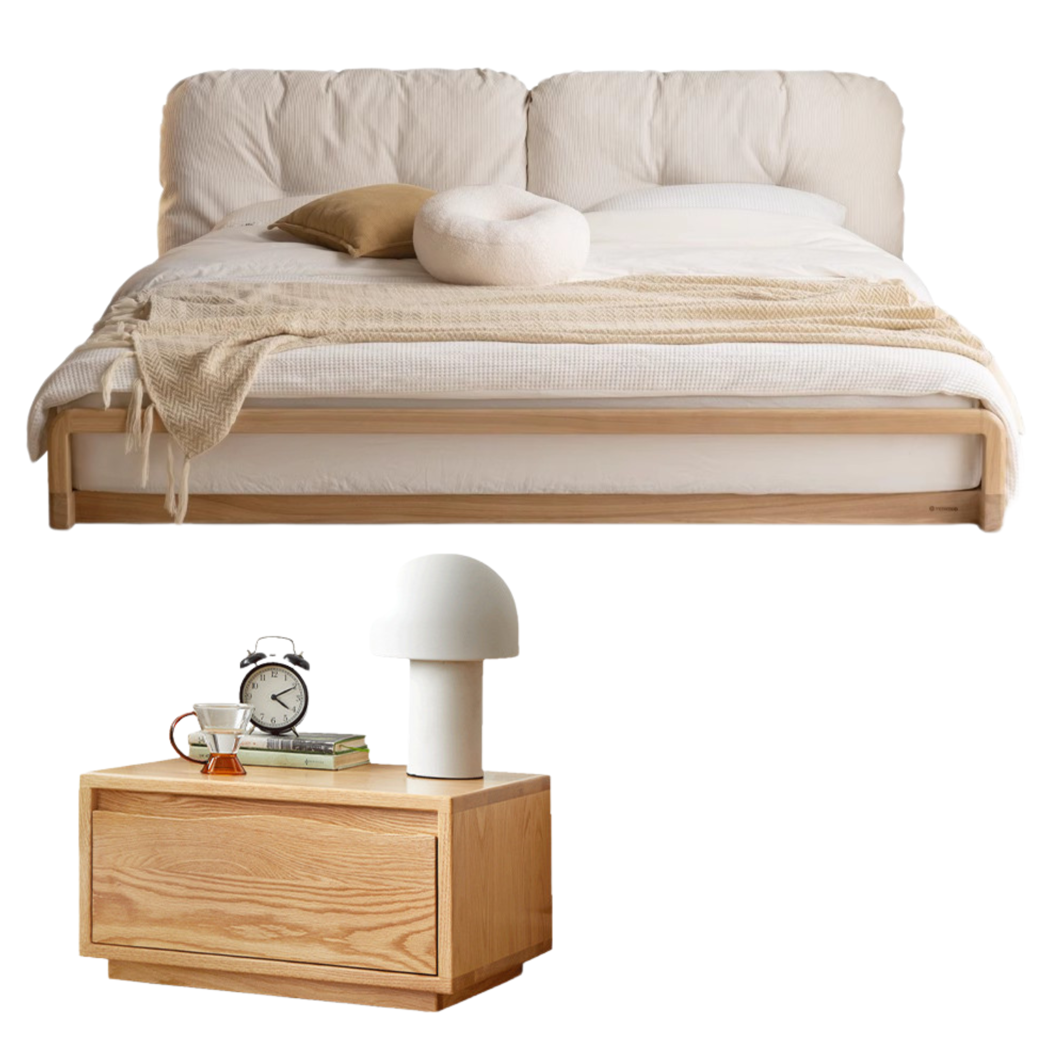 Ash Solid Wood Technology Cloth Floor Bed