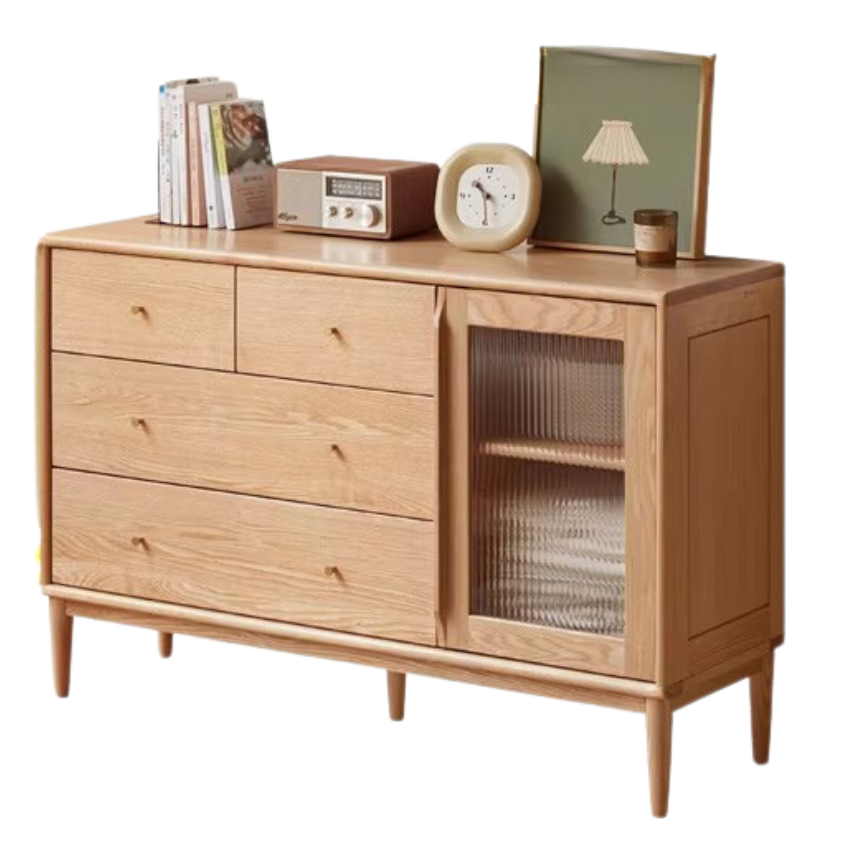 Oak Solid Wood Rattan Storage Cabinet