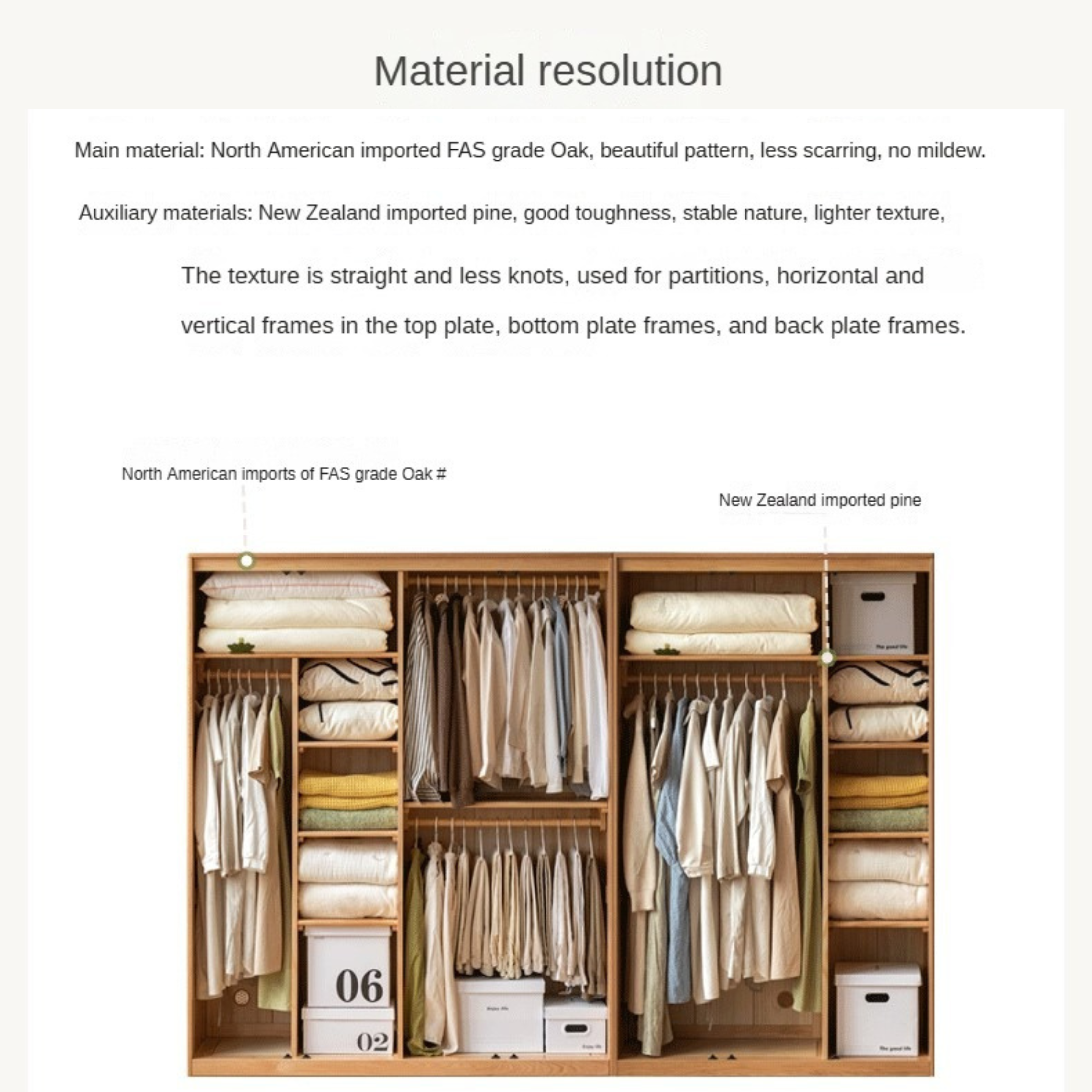 Oak Solid Wood Locker Modern Wardrobe.