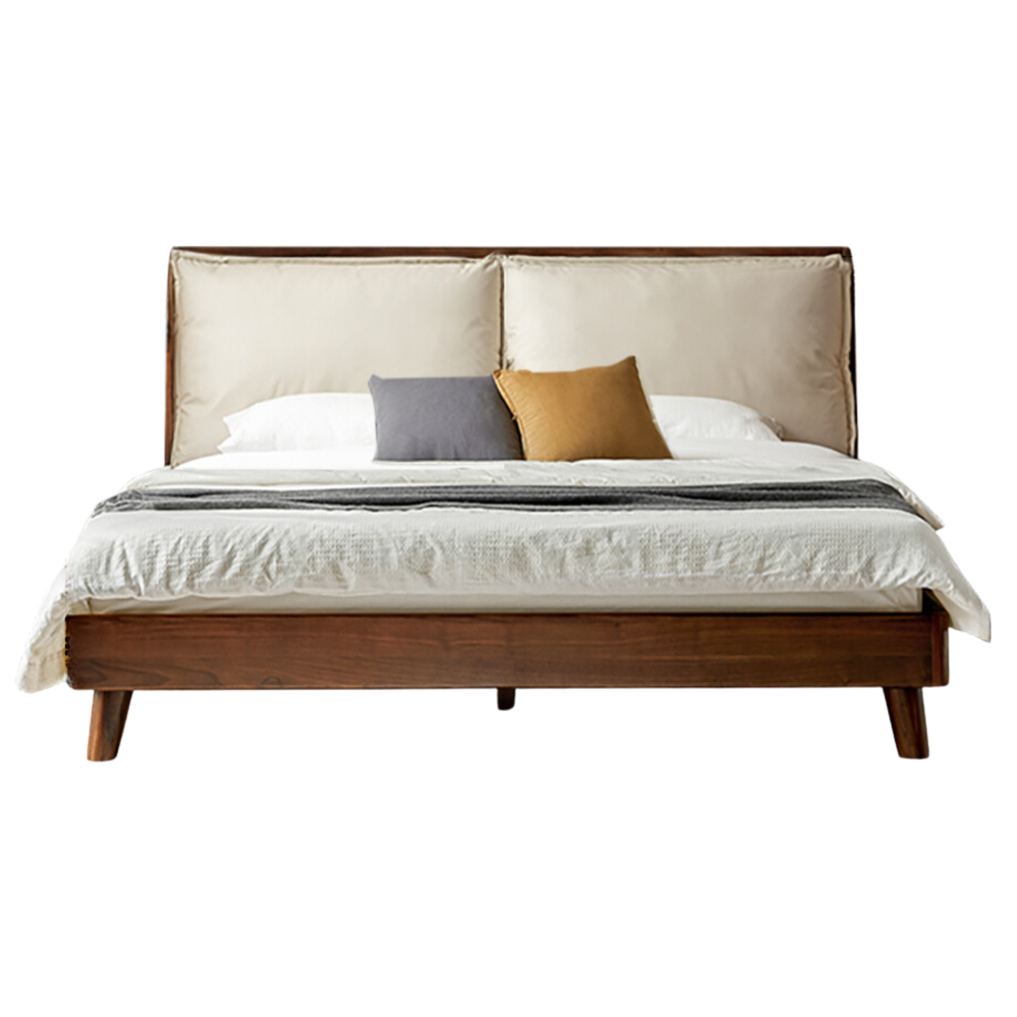 Black Walnut, Sandalwood Solid Wood Leather,Technology Cloth Bed