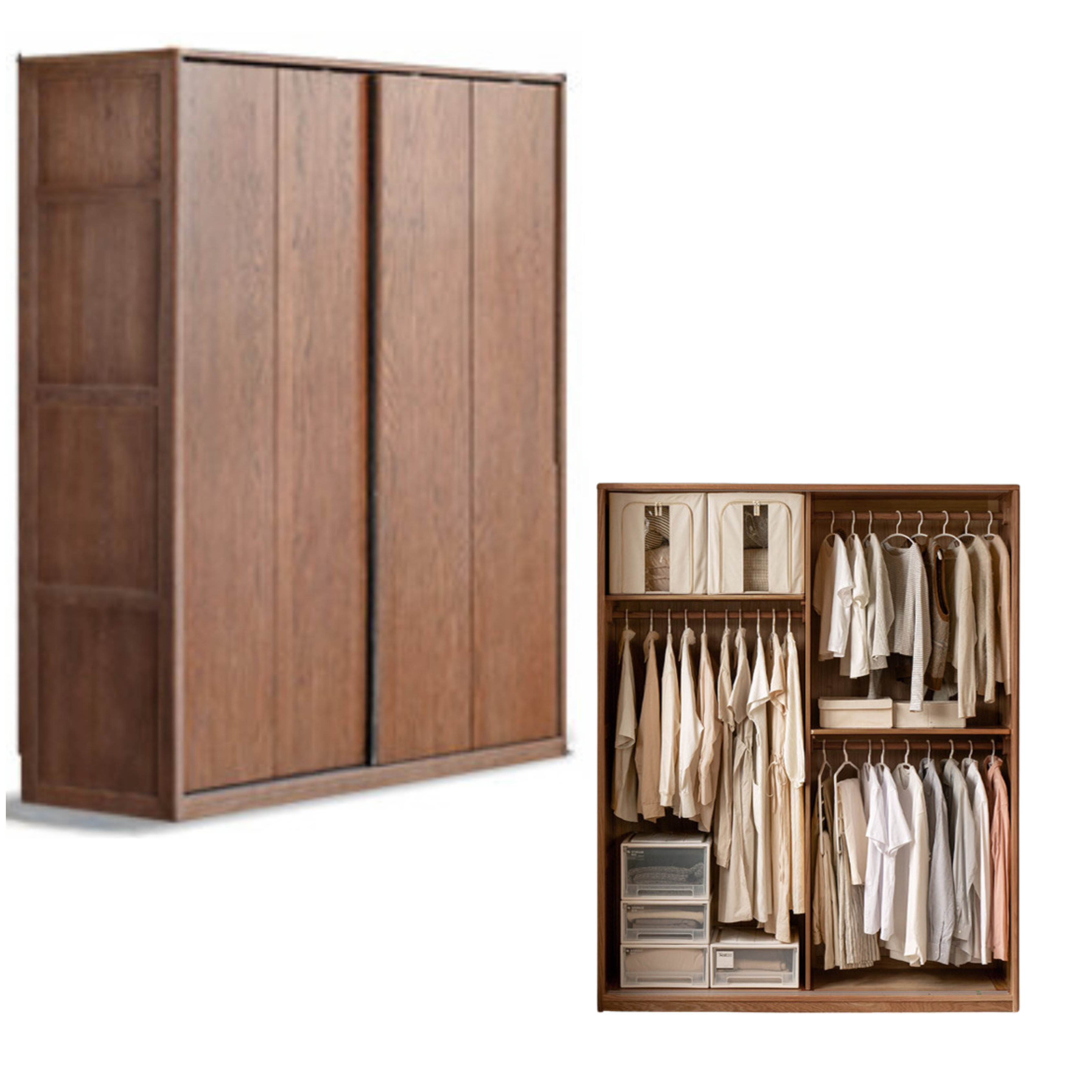 Oak Solid Wood Sliding Door Modern Wardrobe