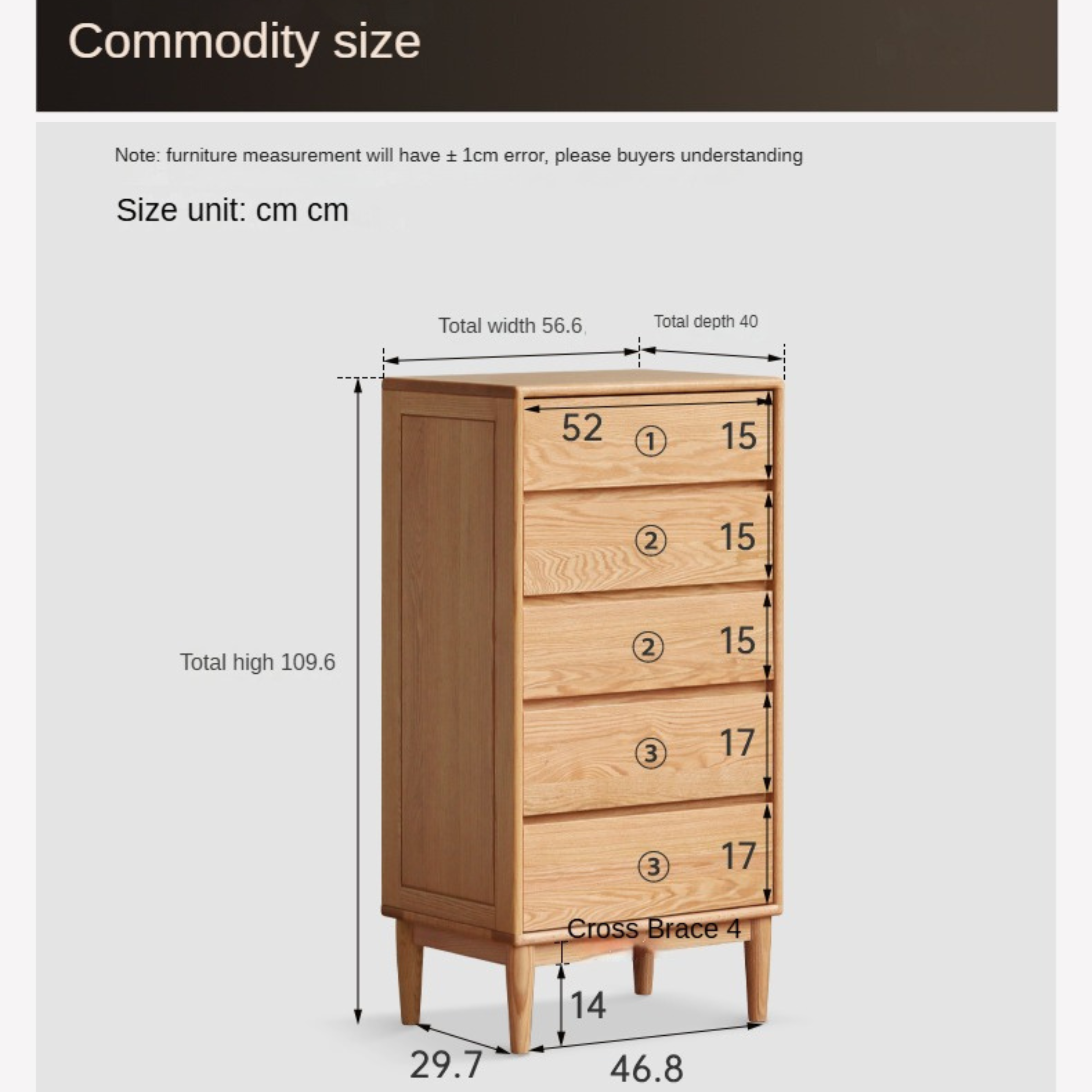 Oak Solid Wood Small Chest of Drawers