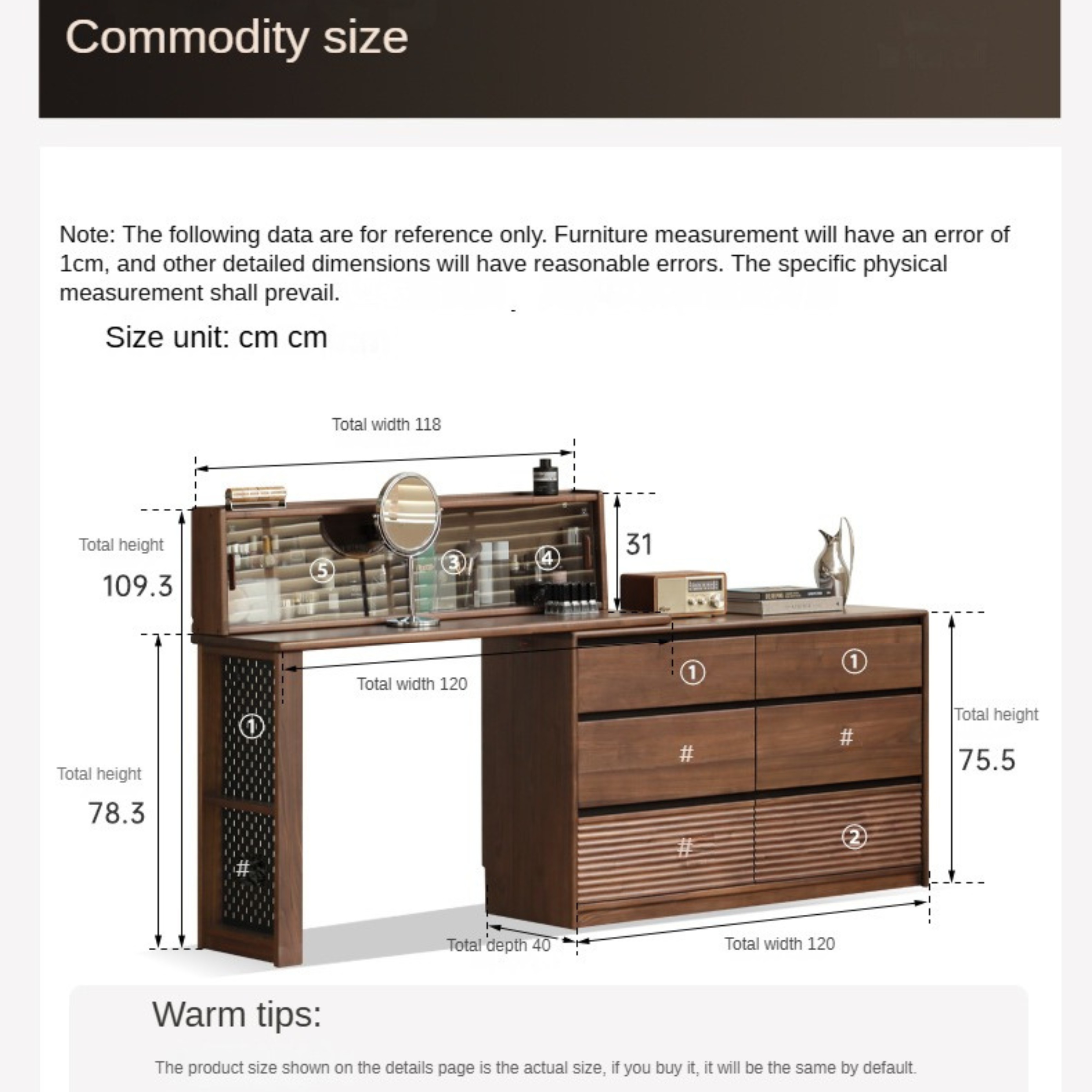 Black Walnut, Sandawood Light Luxury Retractable Dressing Table.