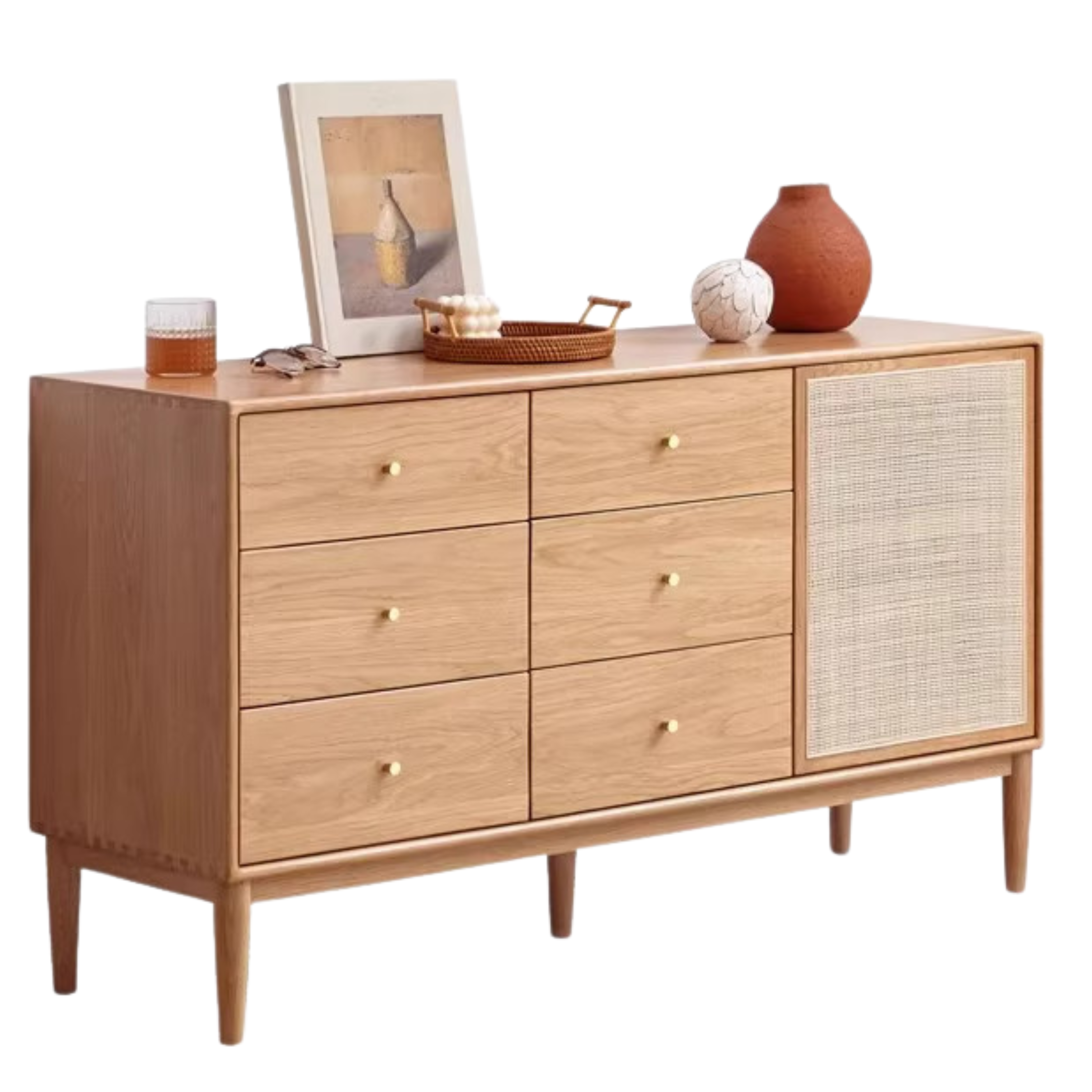 Oak Solid Wood Rattan Storage Cabinet