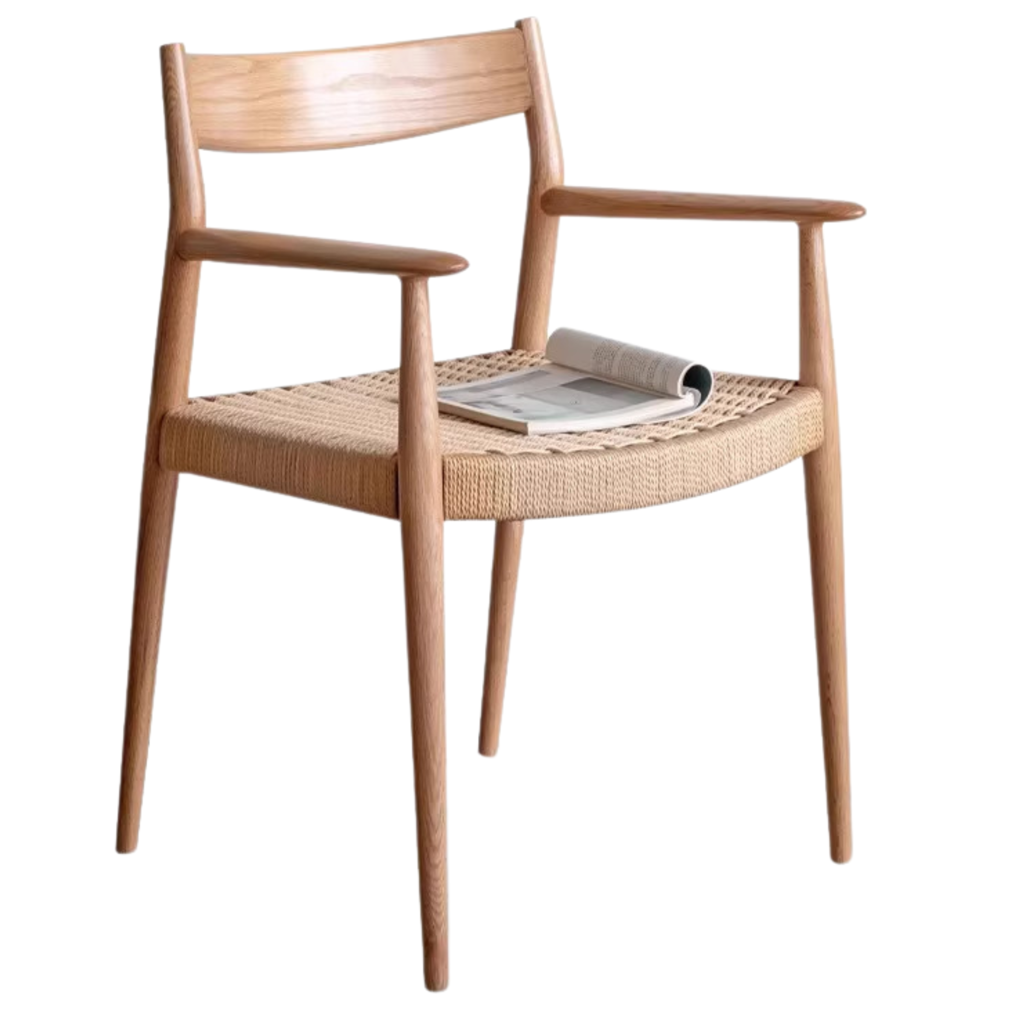 Oak Solid Wood Rope Weaving Chair, Original Wood Leisure Armchair: