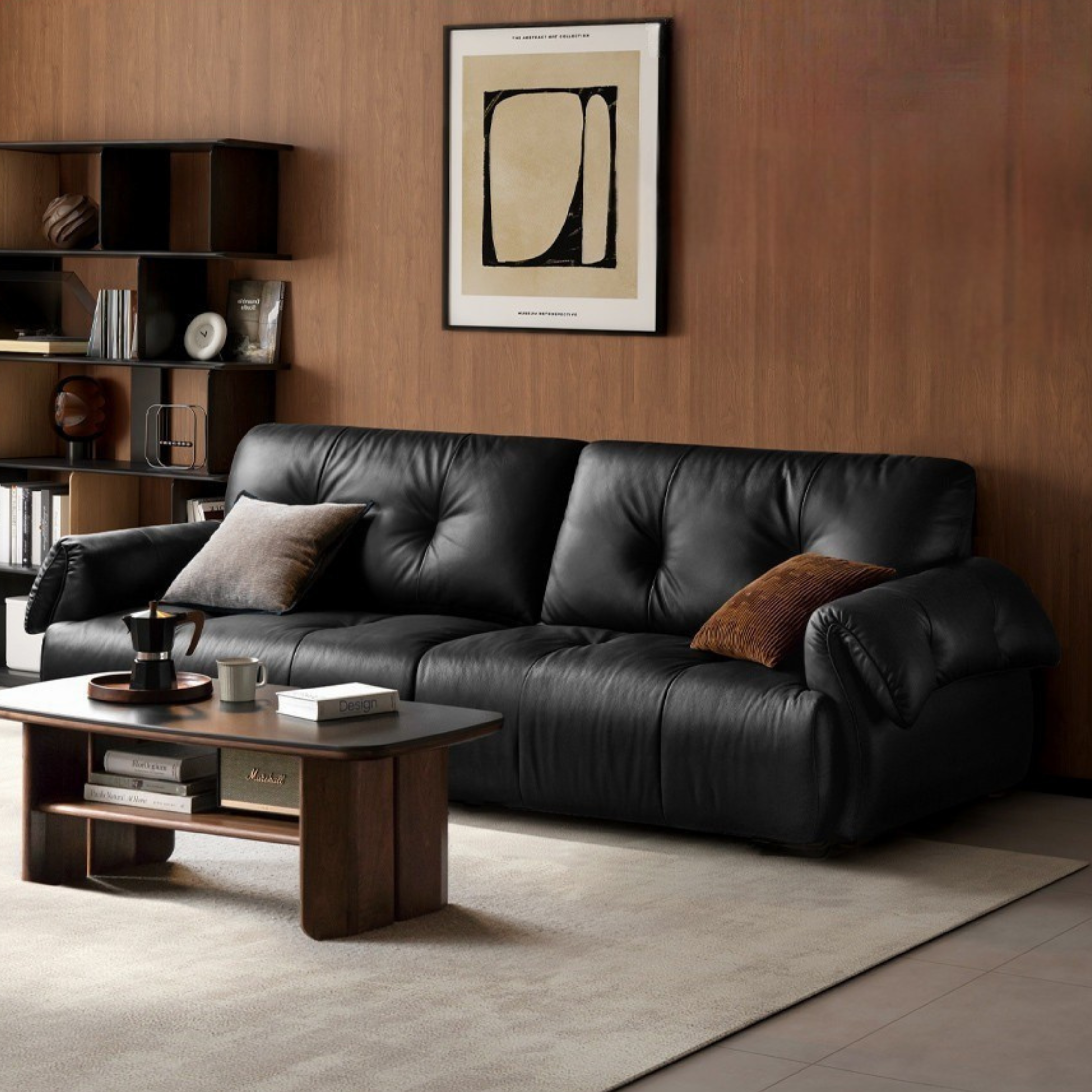 Top Layer Cowhide Leather Straight Sofa,