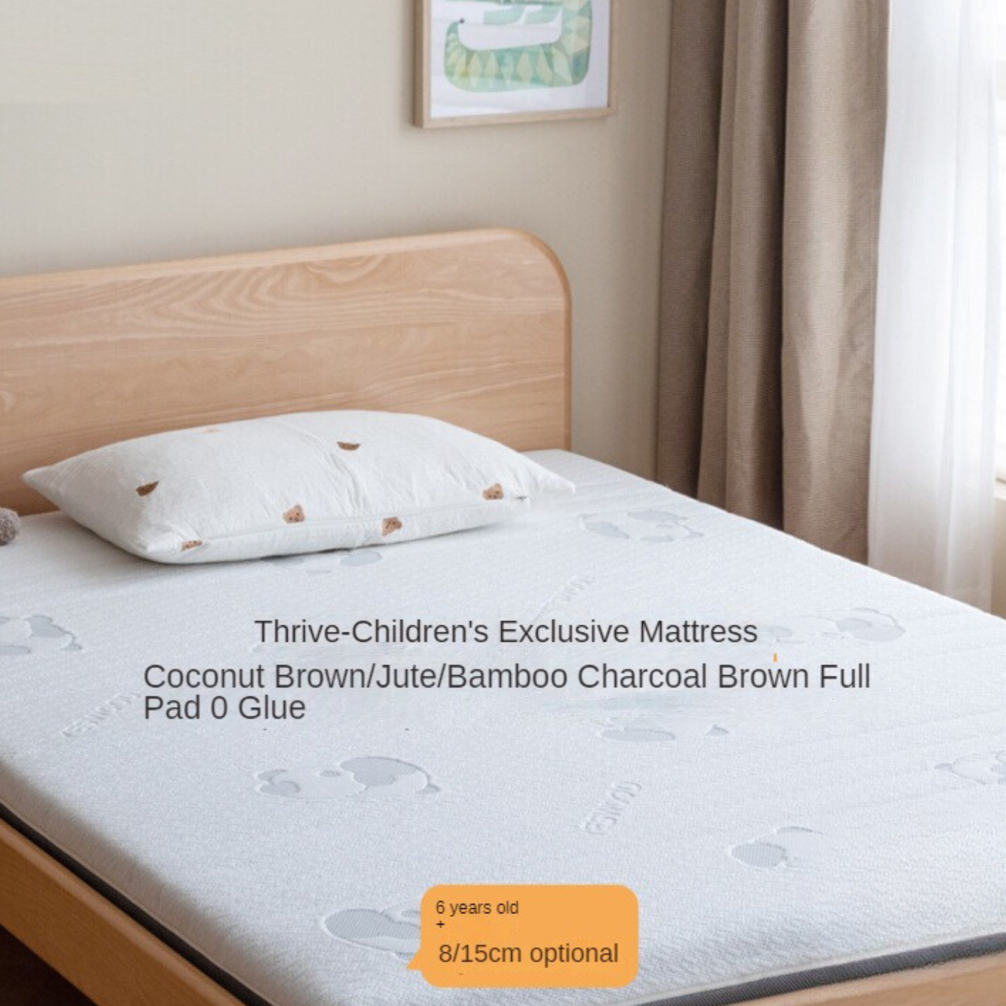 Eco-Friendly Children's Mattress Zero-Glue Firm Mattress with Natural Jute, Coconut Fiber, and Spring Support 15cm, 8 cm