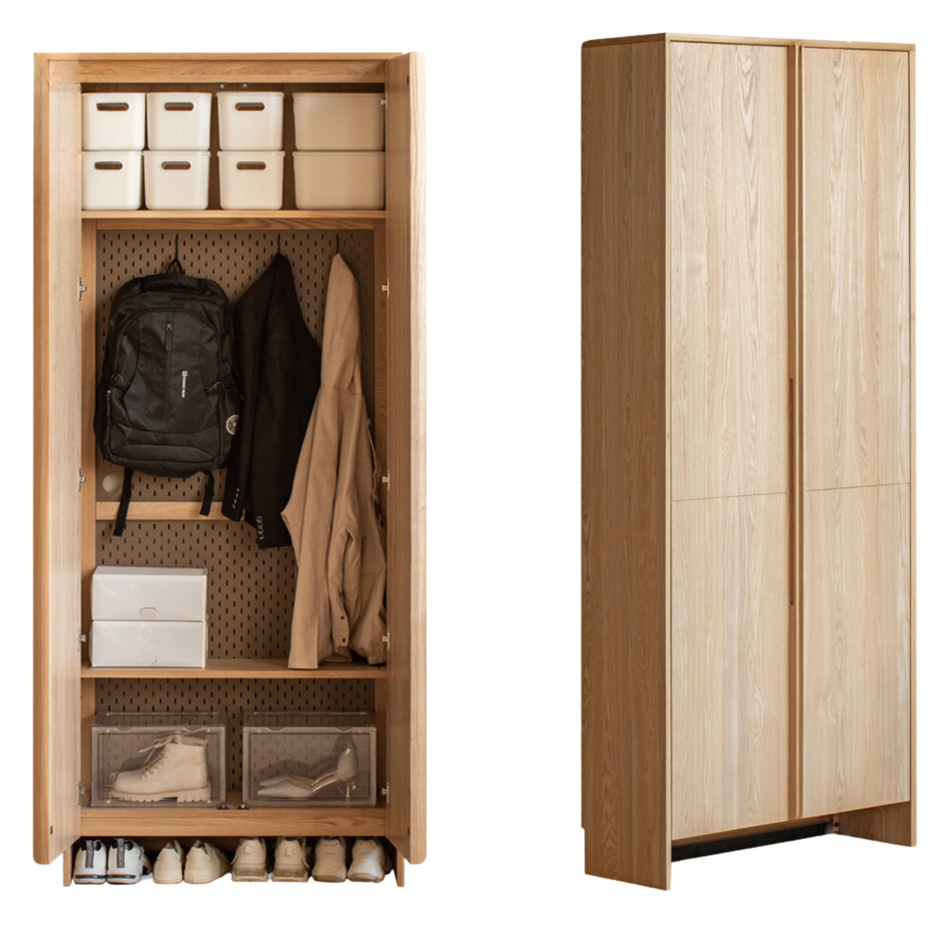 Ash, Oak Solid Wood Shoe Cabinet, Entrance Cabinet Combination Storage