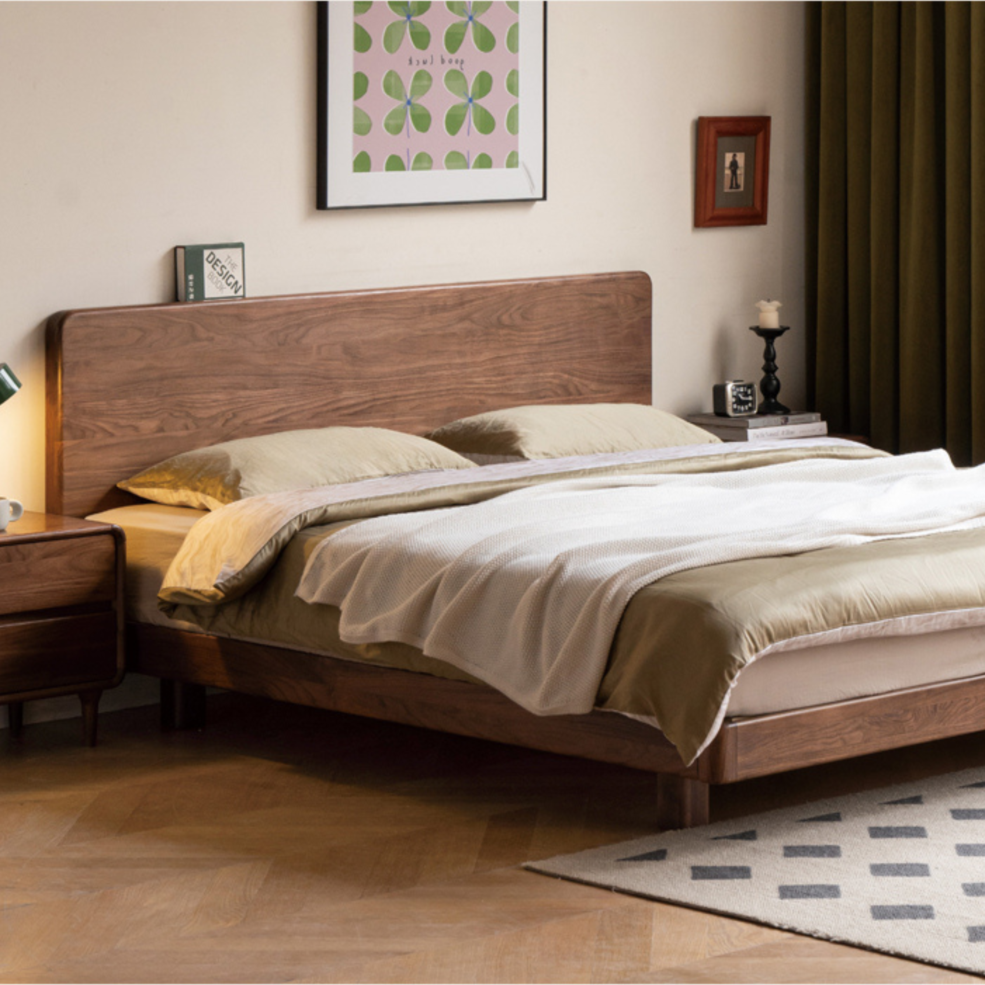 Black Walnut, Oak Solid Wood Floating Bed