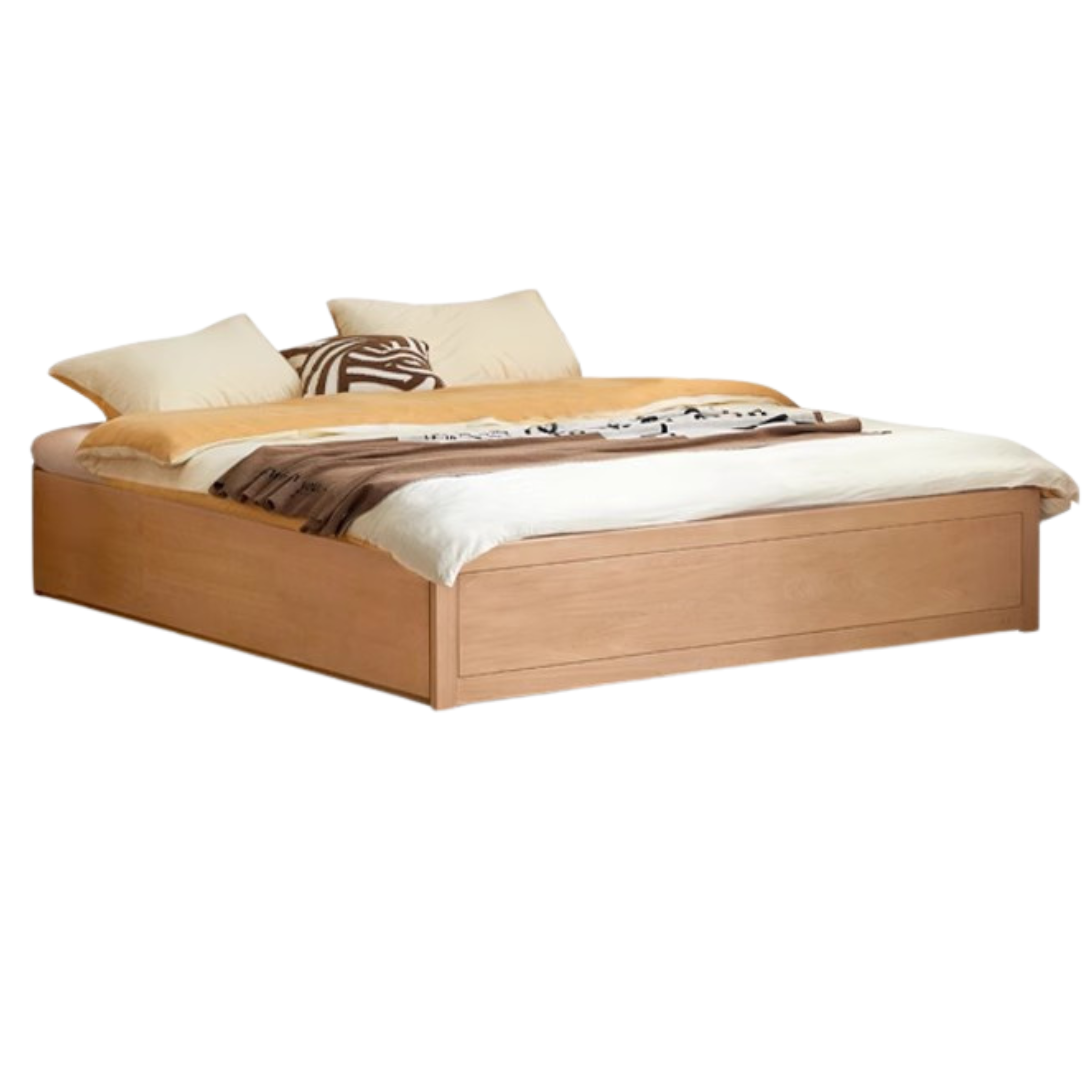 European Beech solid wood platform bed, headboard-free bed with drawer box bed.