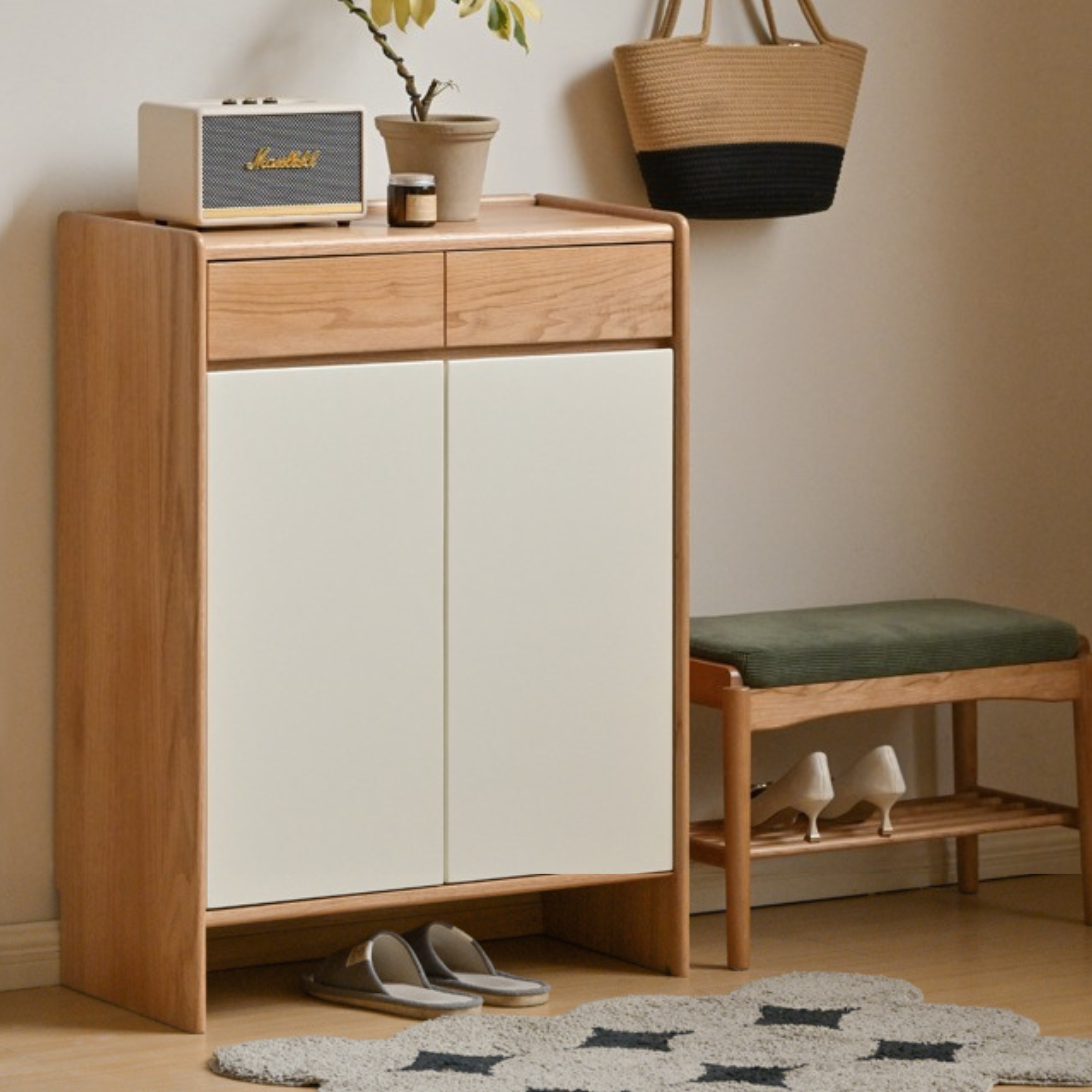 Beech Solid Wood Multi-Colored Shoe Cabinet