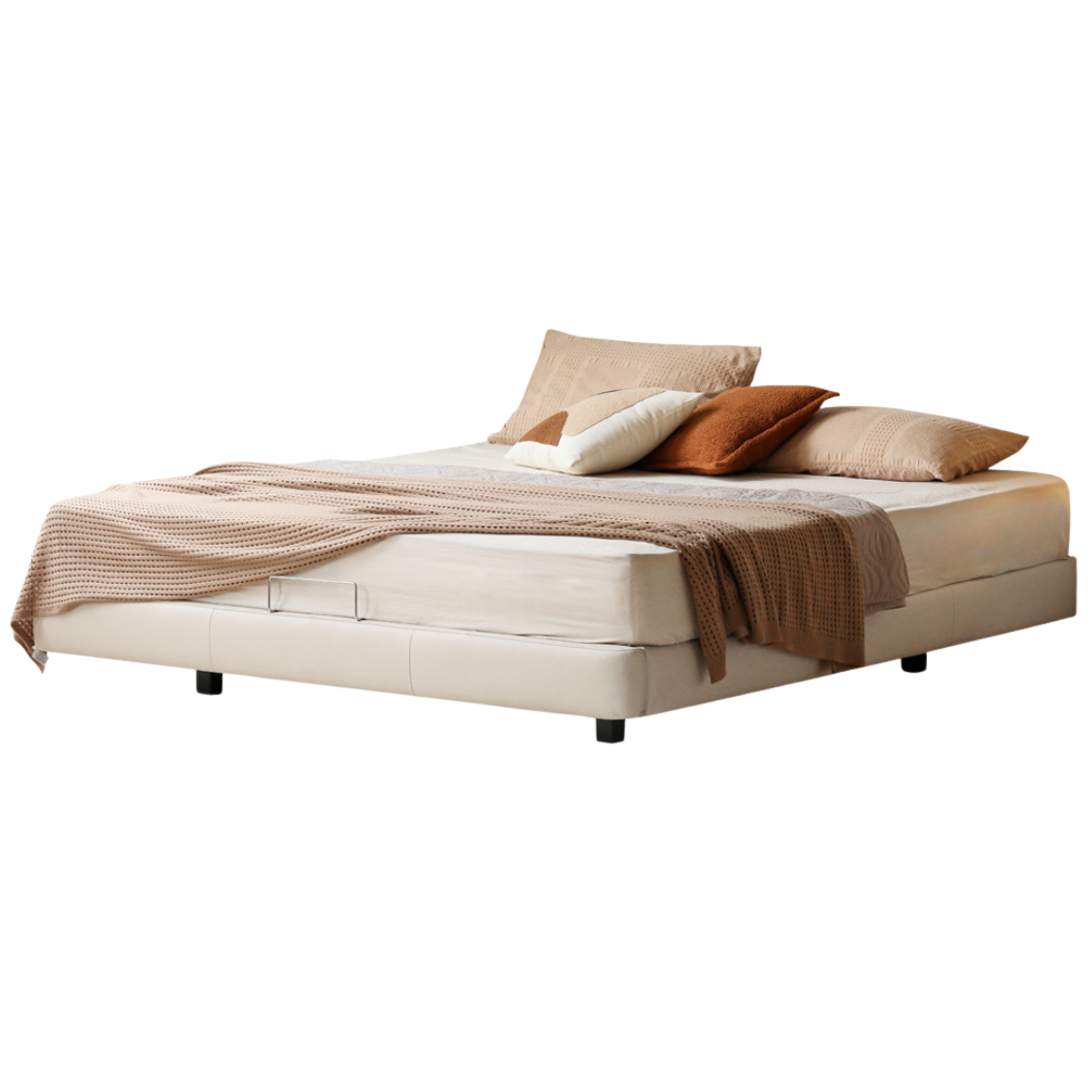 Leather platform bed, headboard-free floating bed cream style