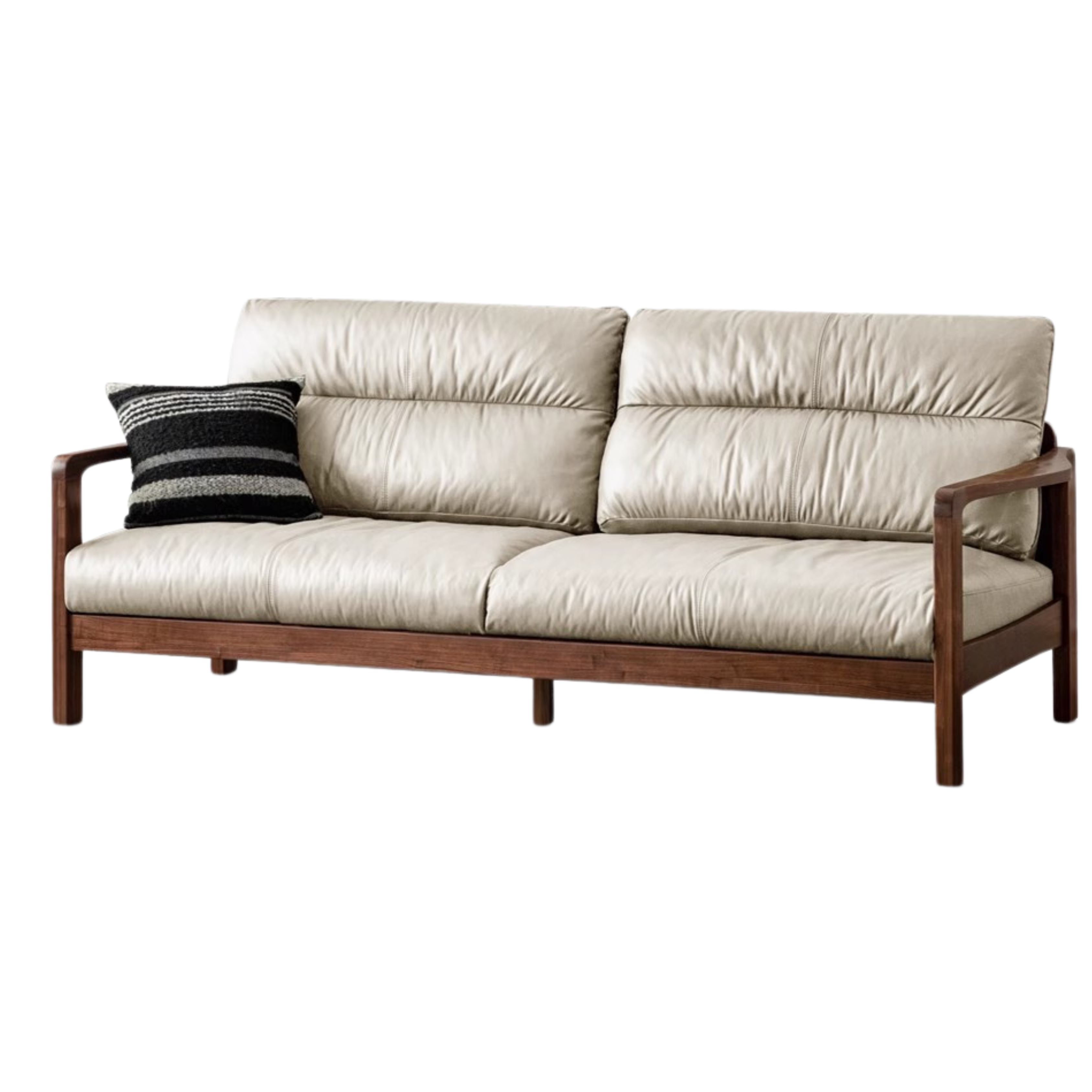 Black Walnut Solid Wood Light Luxury Leather Sofa.
