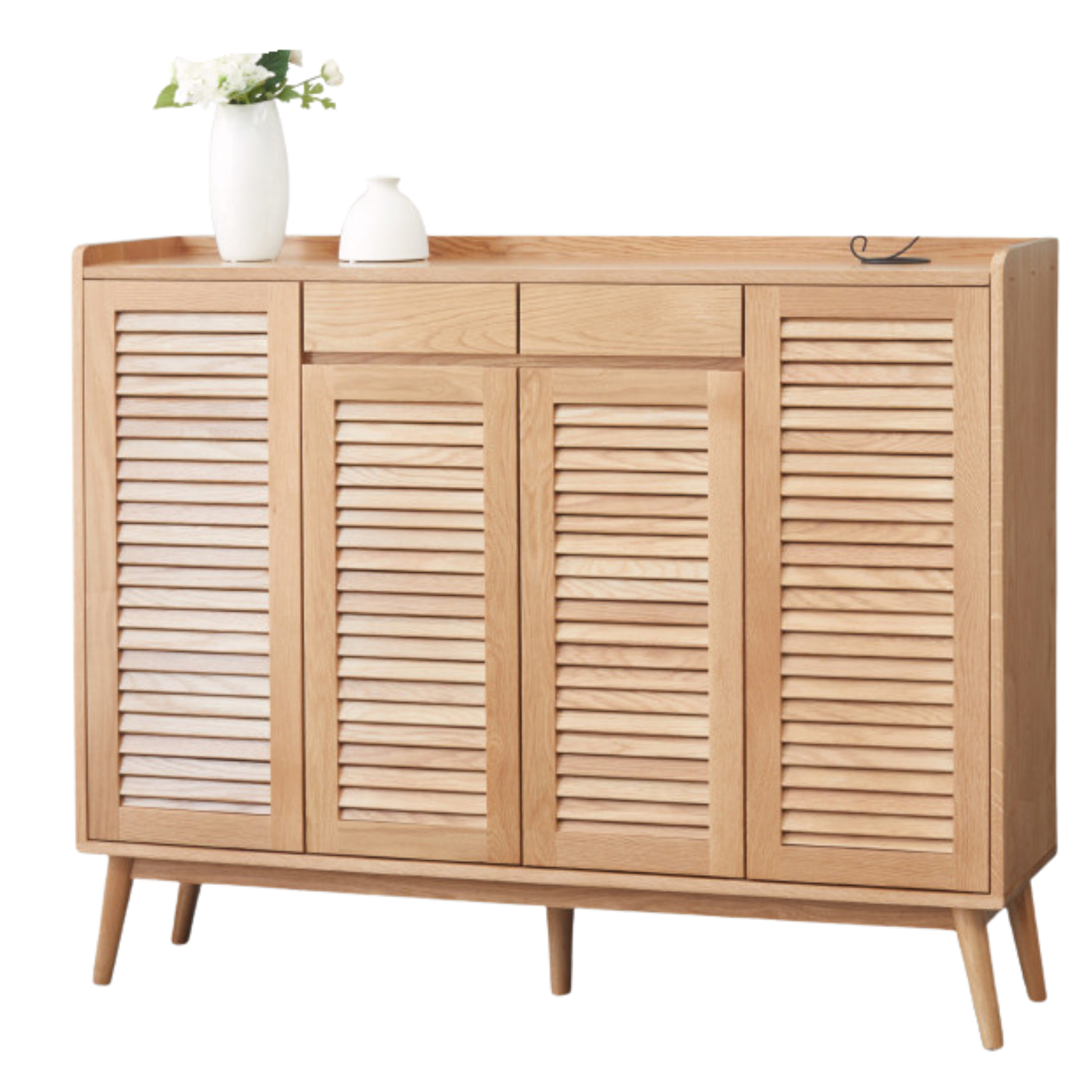 Oak Solid Wood Shutter Door Shoe Cabinet