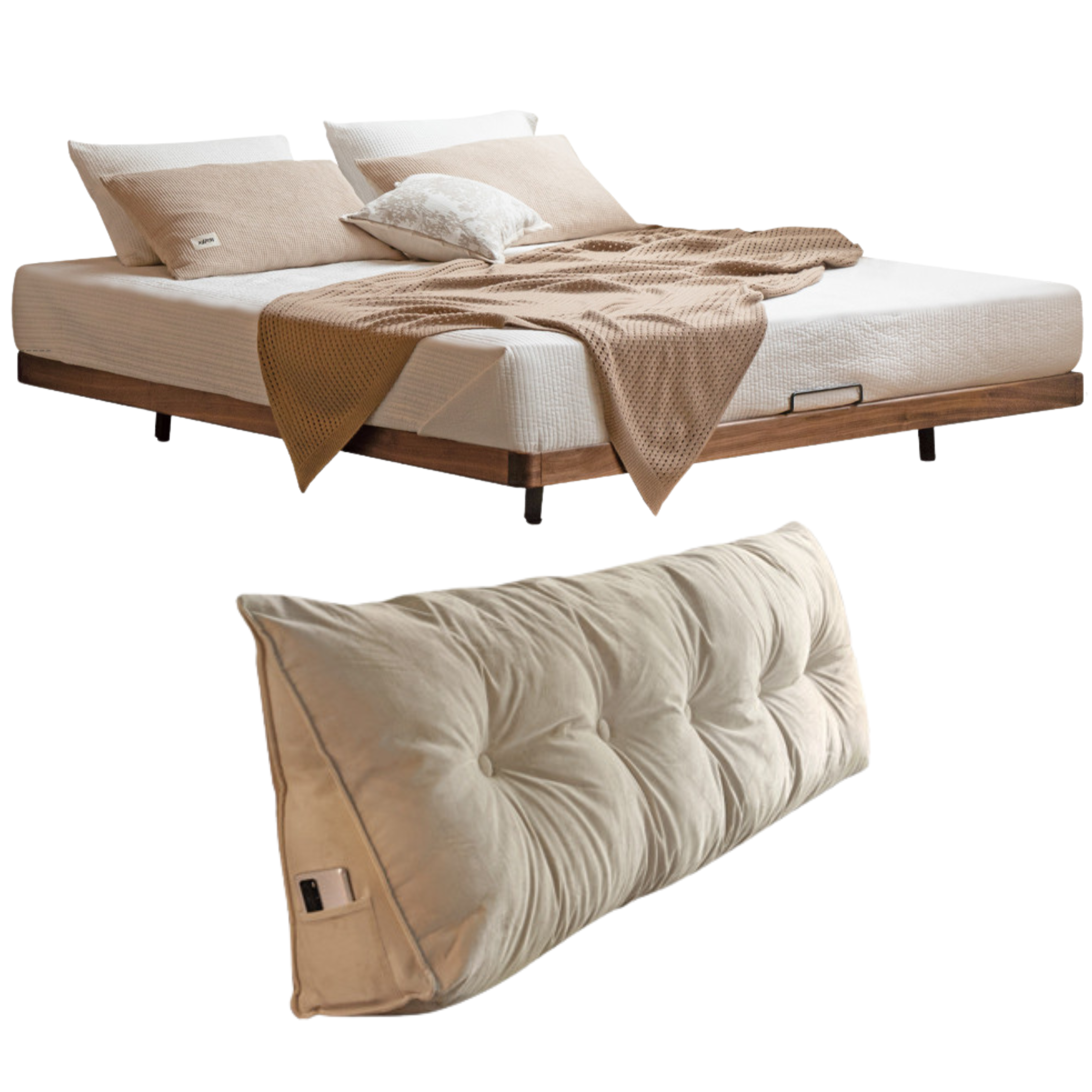 Black Walnut, Oak Solid Wood platform bed, headboard-free Suspended Bed