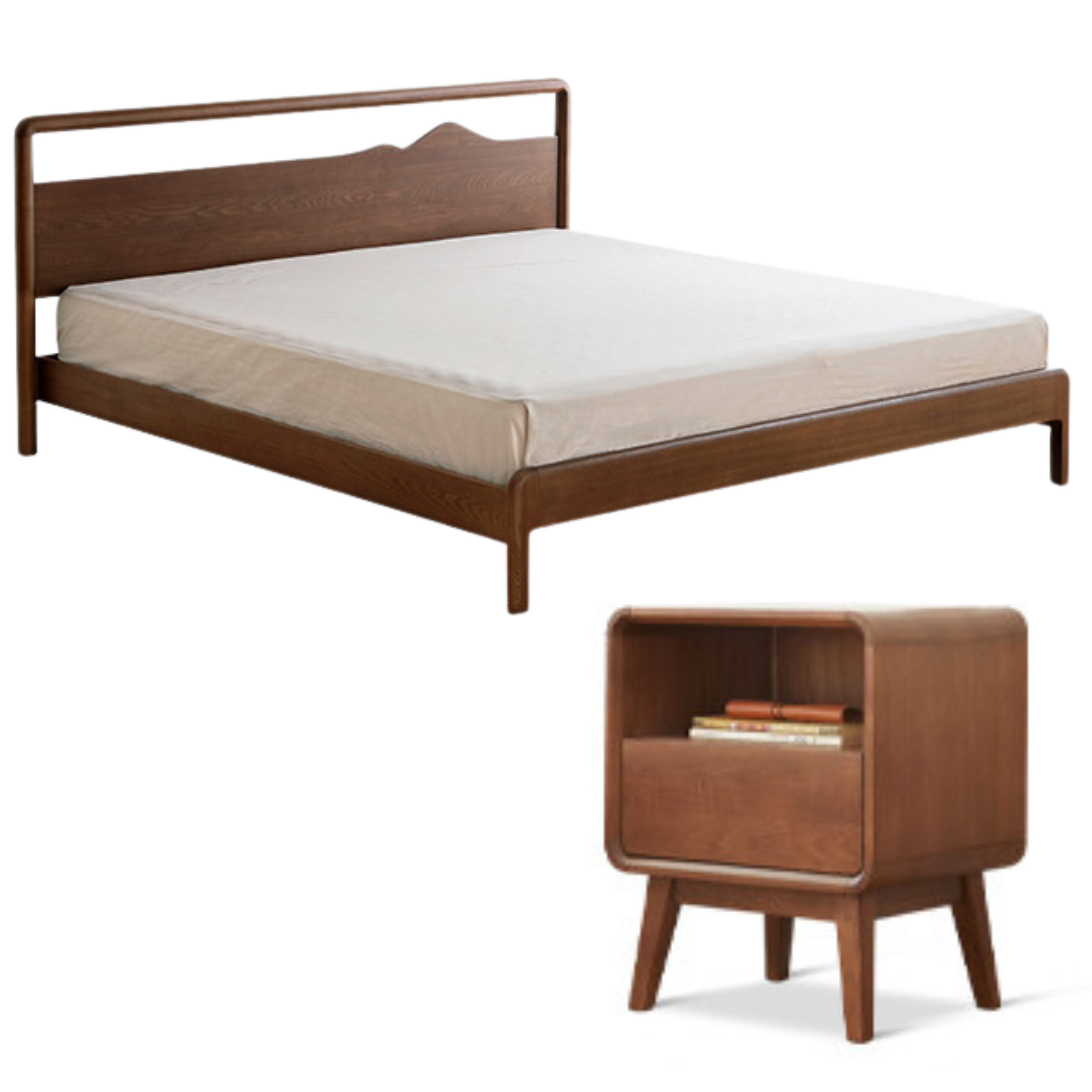 Black Walnut, Ash Solid Wood Bed
