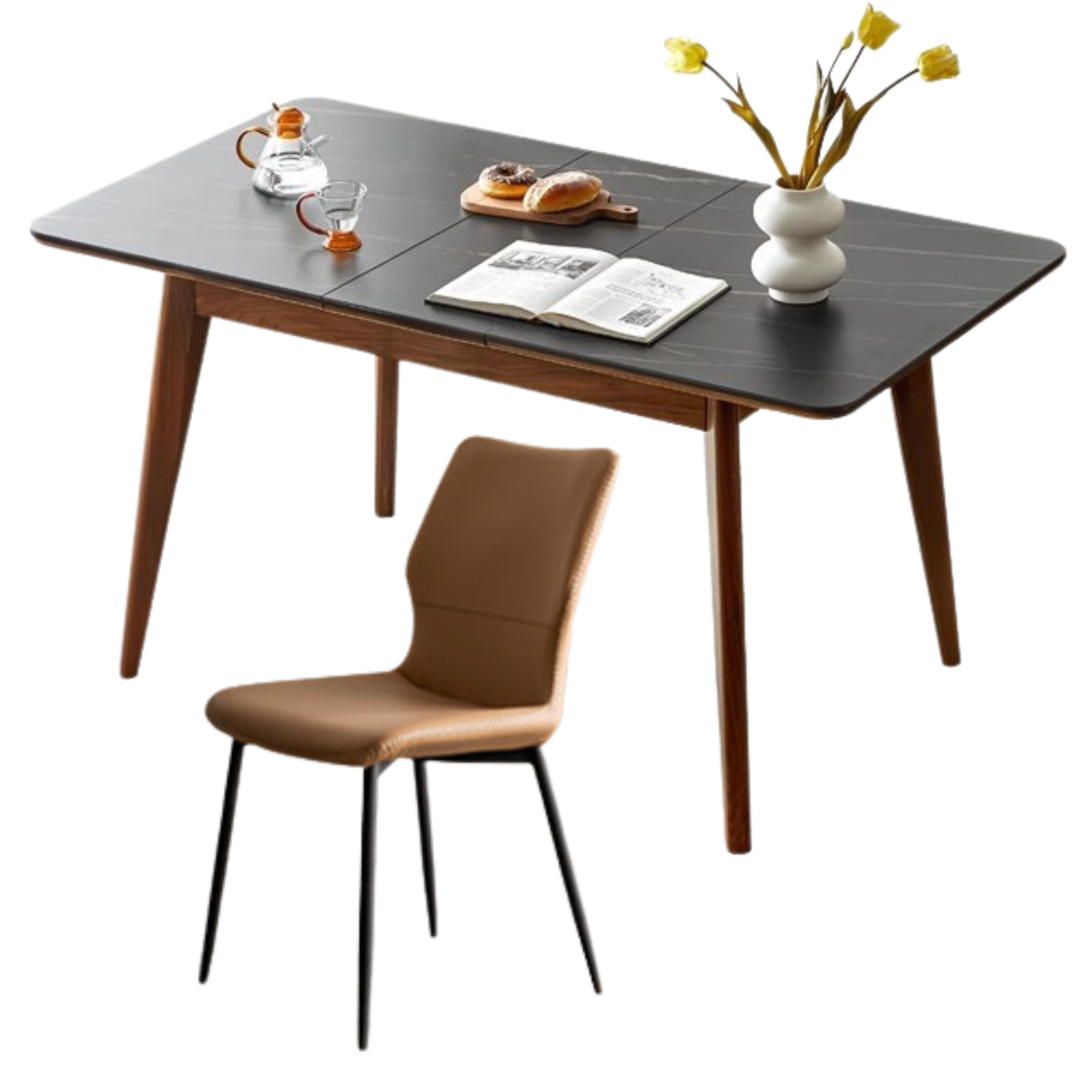 Black Walnut, Ash Solid Wood Telescopic Rock Slab Dining Table