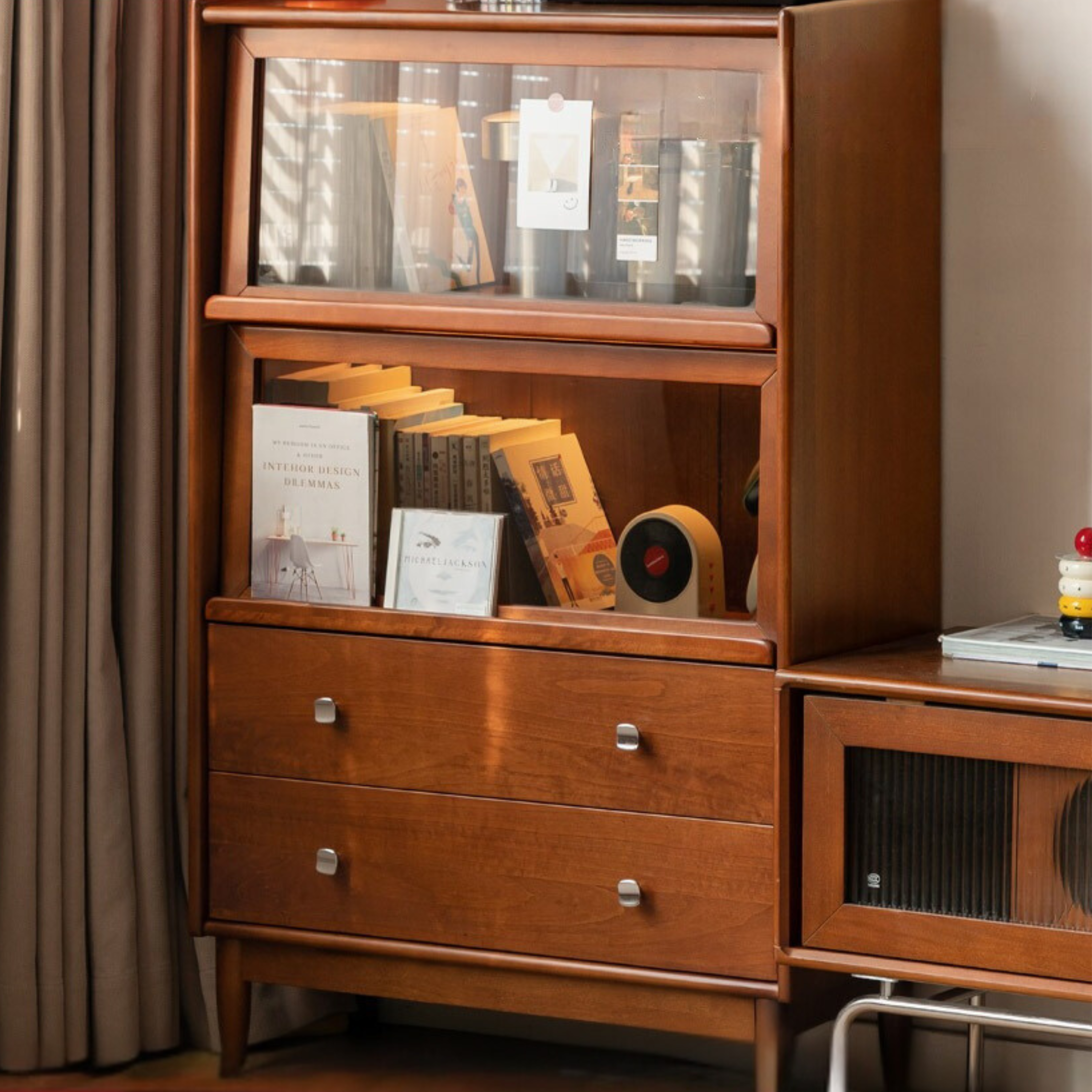 Poplar Solid Wood French Retro Side Cabinet