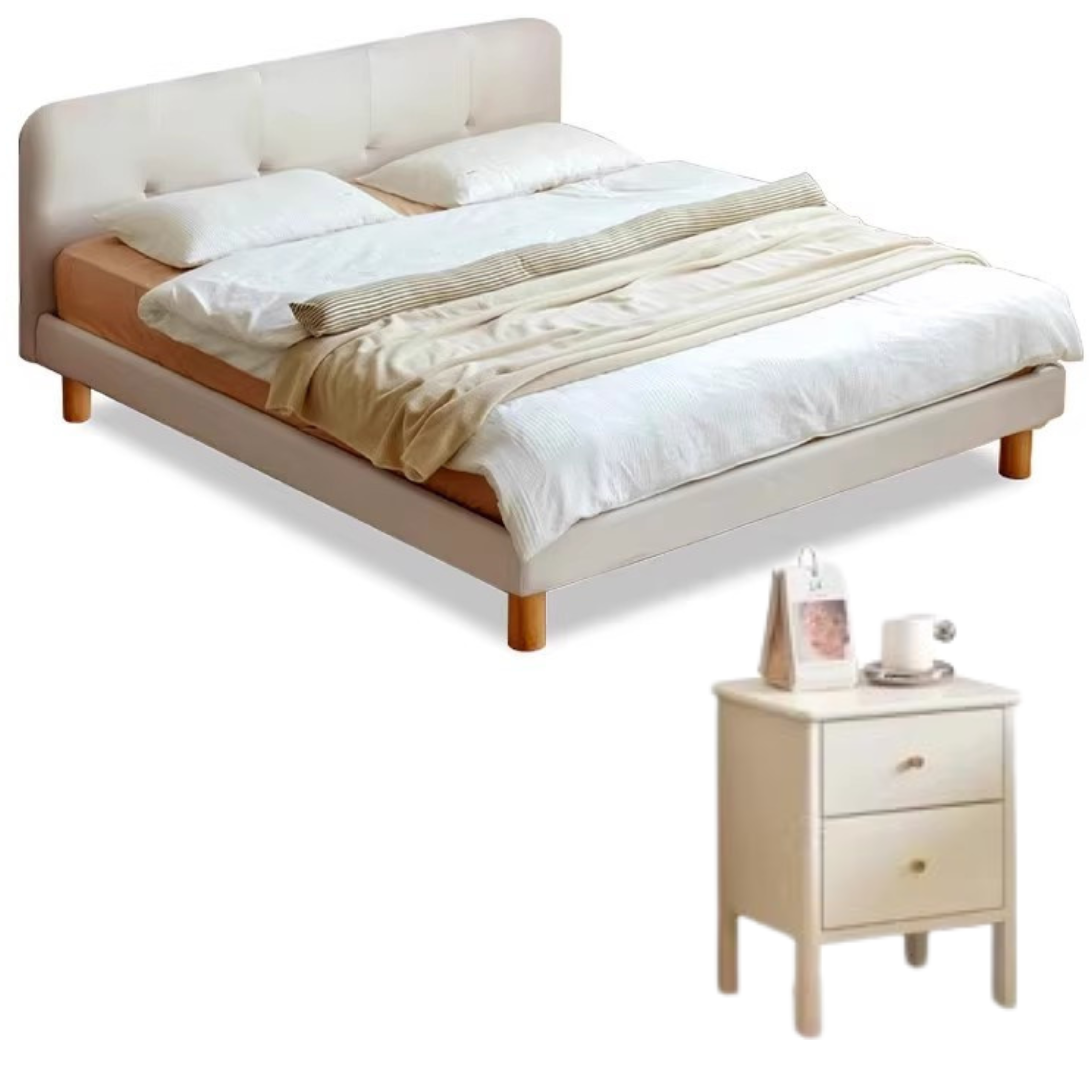 Fabric Nordic simple soft bed cream style