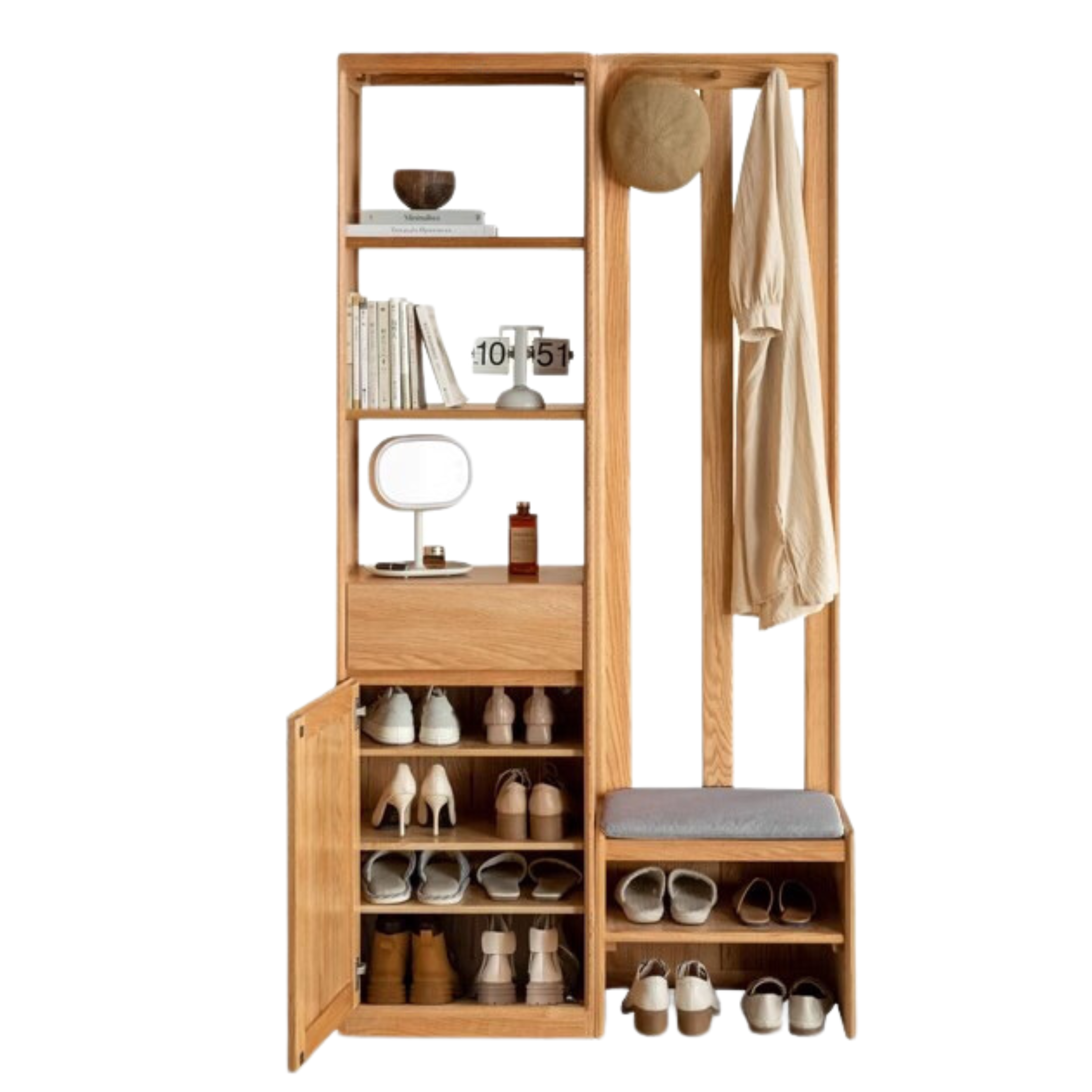 Oak Solid Wood Clothes Hangers Racks, Shoe Cabinets