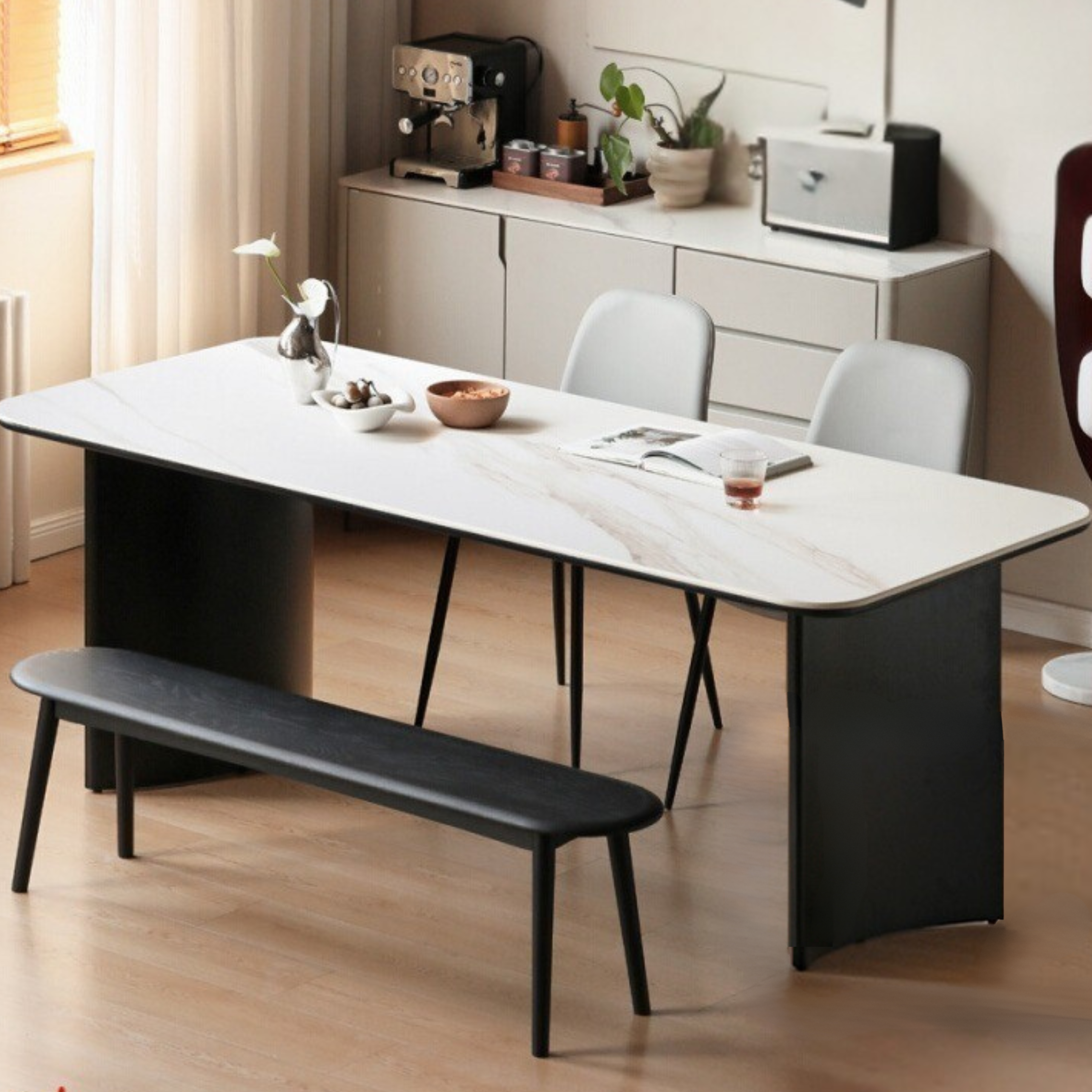 Wrought Iron Rock Slab Dining Table With Metal Leg