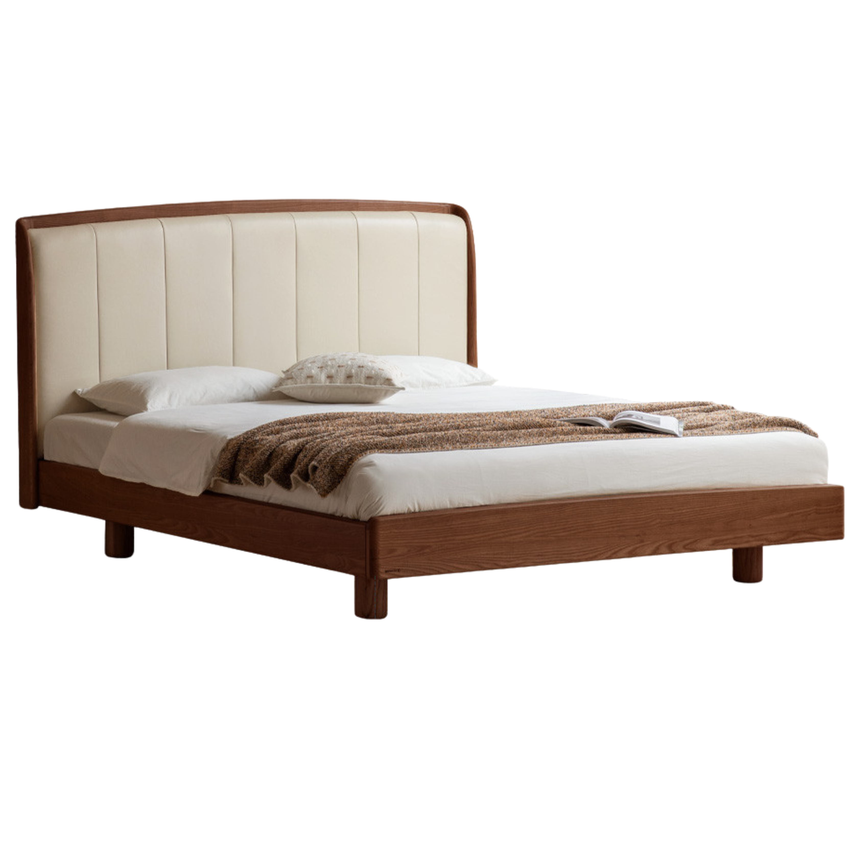 Ash Solid Wood Genuine Leather High Soft Back Bed
